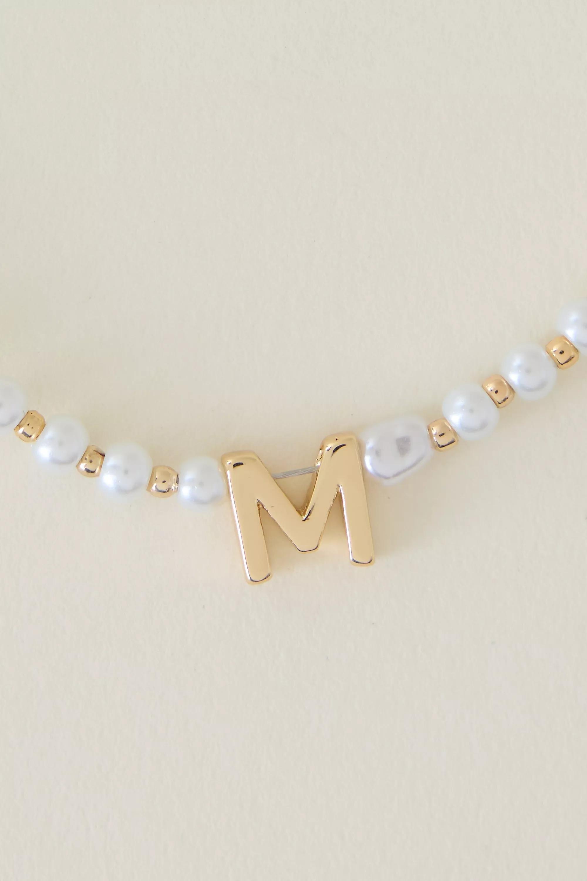M Monogram Pearl Necklace, Gold, A501_0913, large image number 0