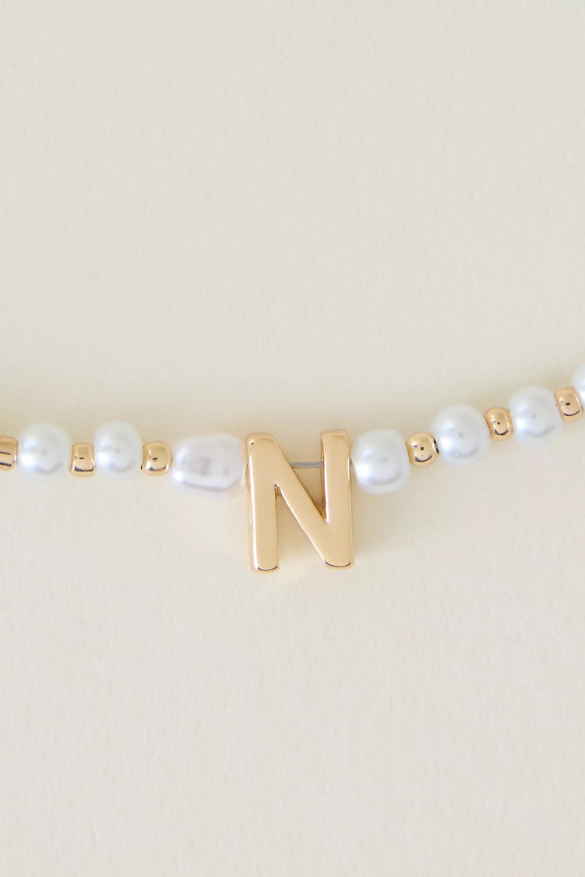 N Monogram Pearl Necklace, Gold, A501_0914, large image number 0
