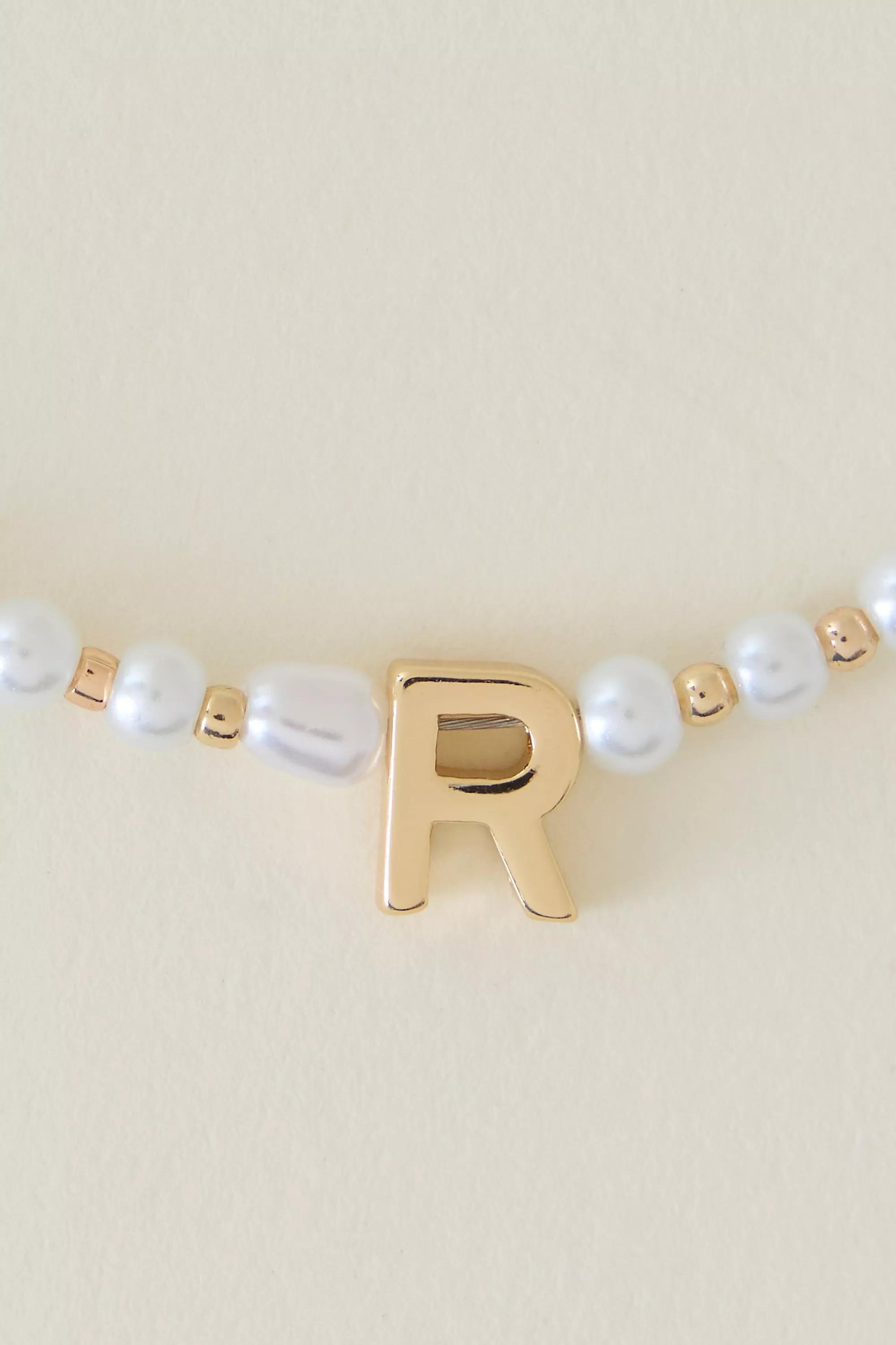 R Monogram Pearl Necklace, Gold, A501_0918, medium