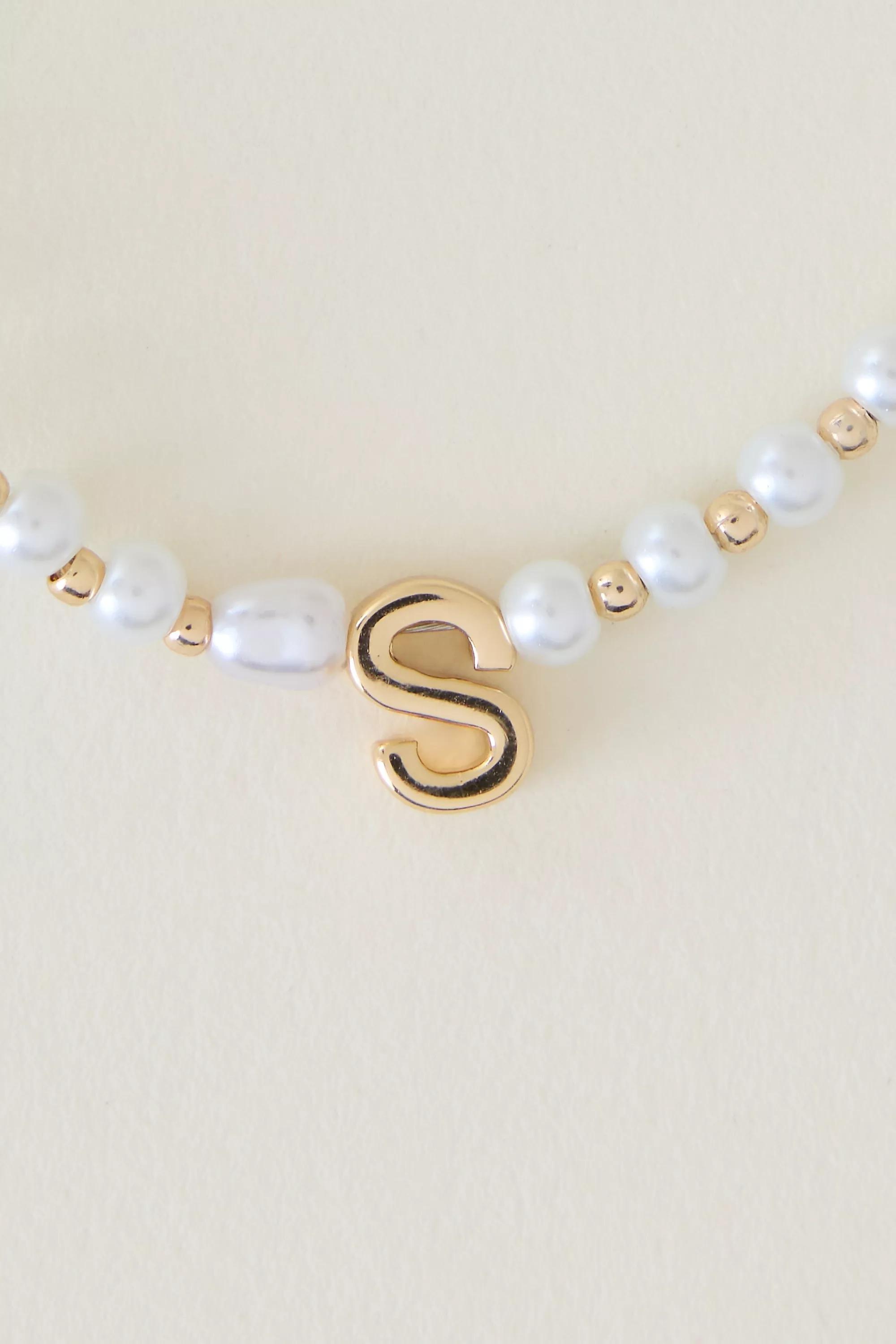 S Monogram Pearl Necklace, Gold, A501_0919, large image number 0