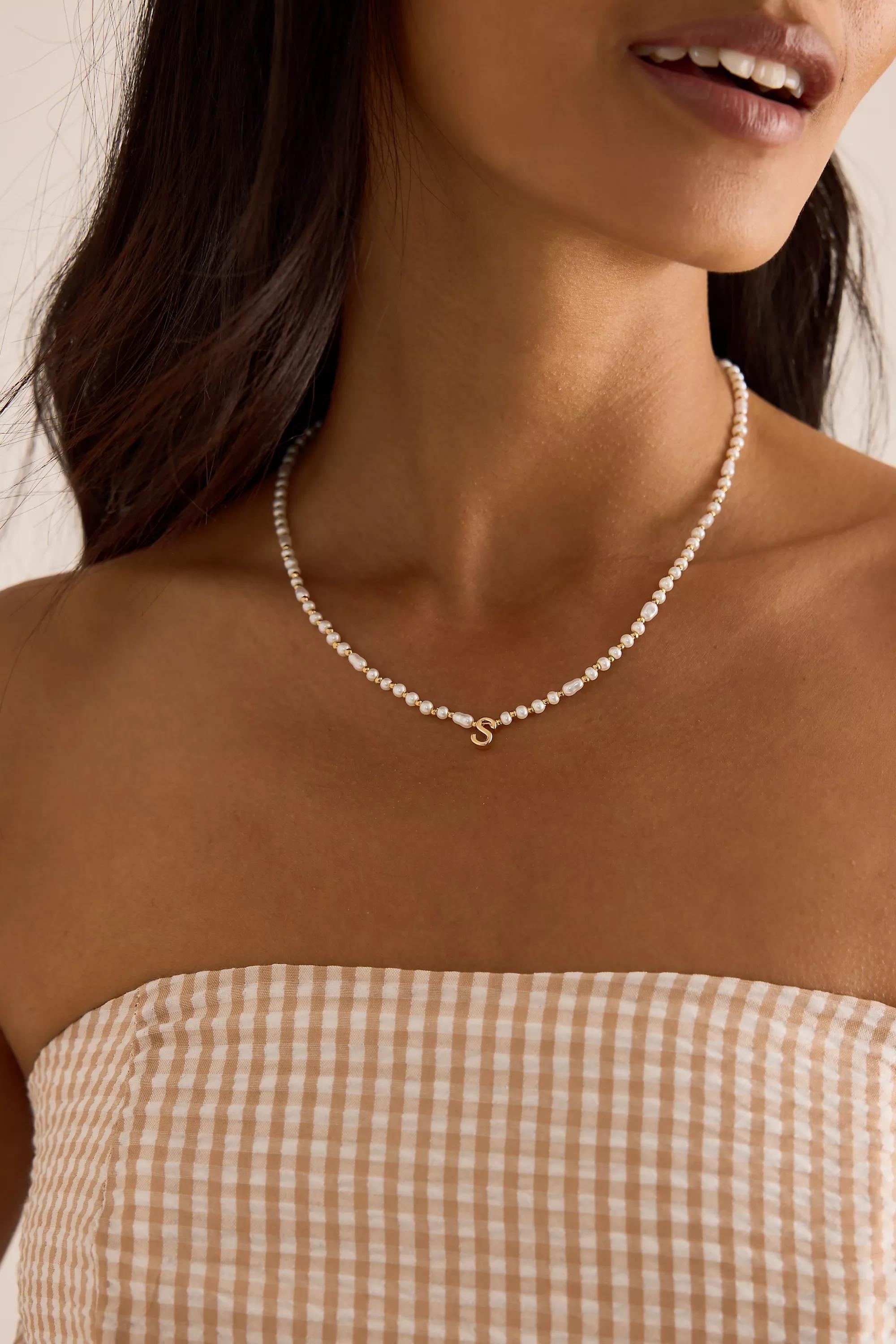 S Monogram Pearl Necklace, Gold, A501_0919, large image number 1