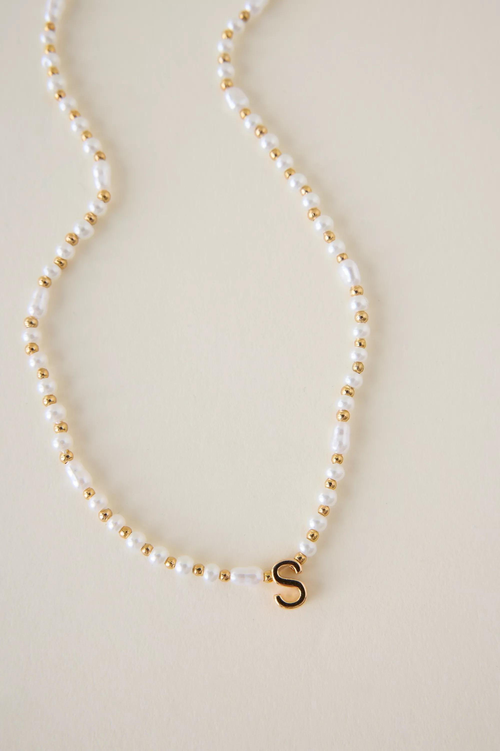 S Monogram Pearl Necklace, Gold, A501_0919, large image number 4