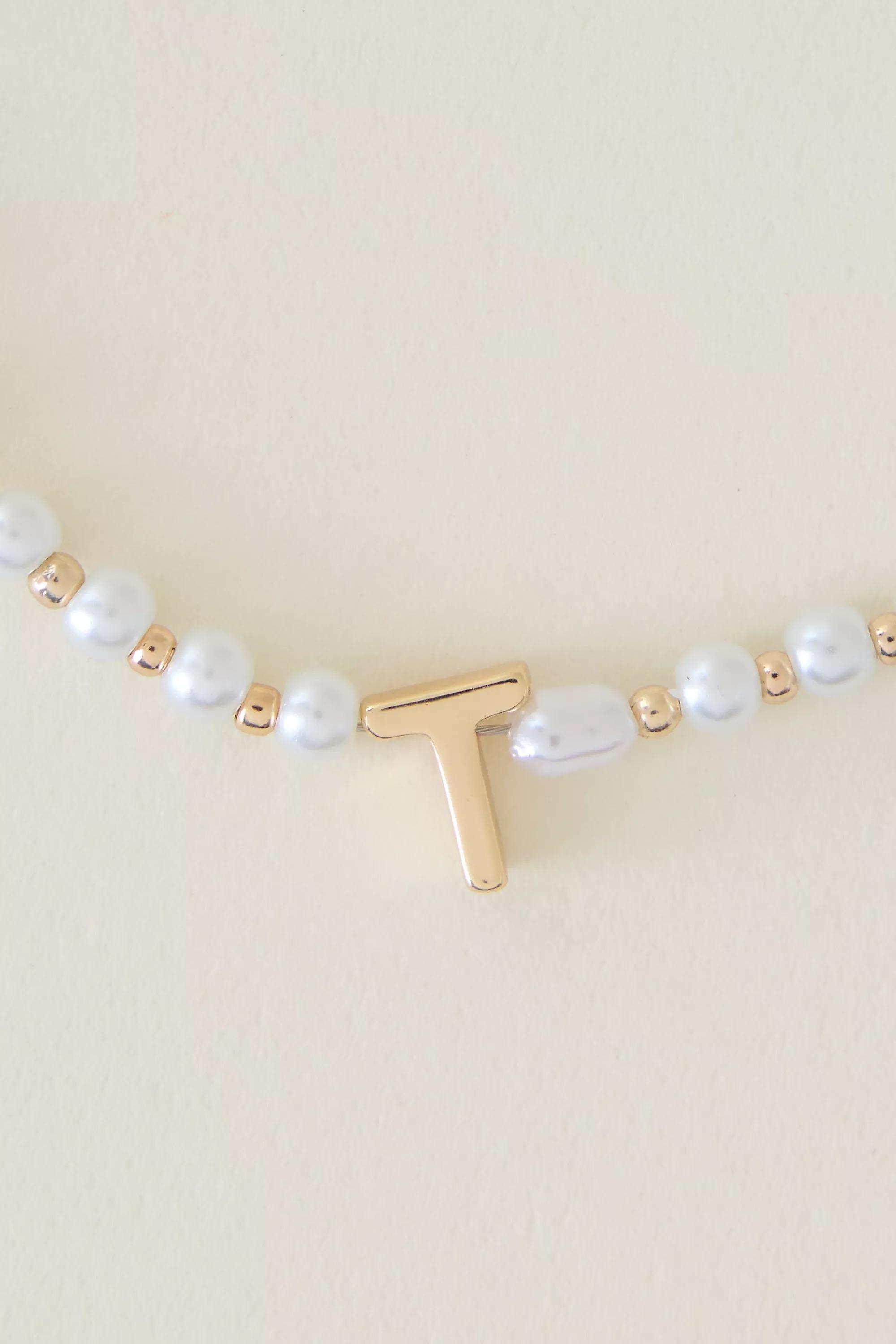 T Monogram Pearl Necklace, Gold, A501_0920, large image number 0