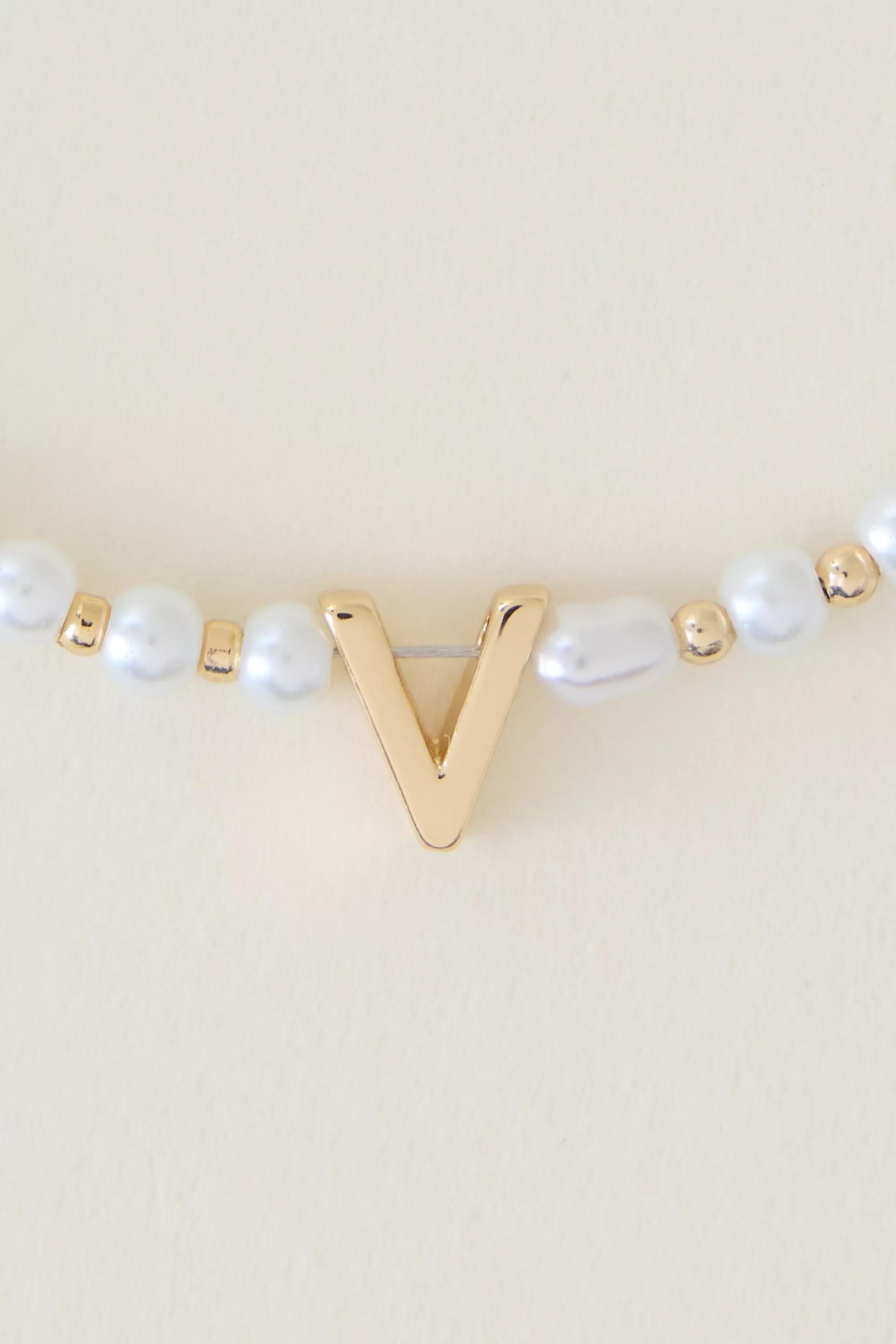 V Monogram Pearl Necklace, Gold, A501_0922, large image number 0