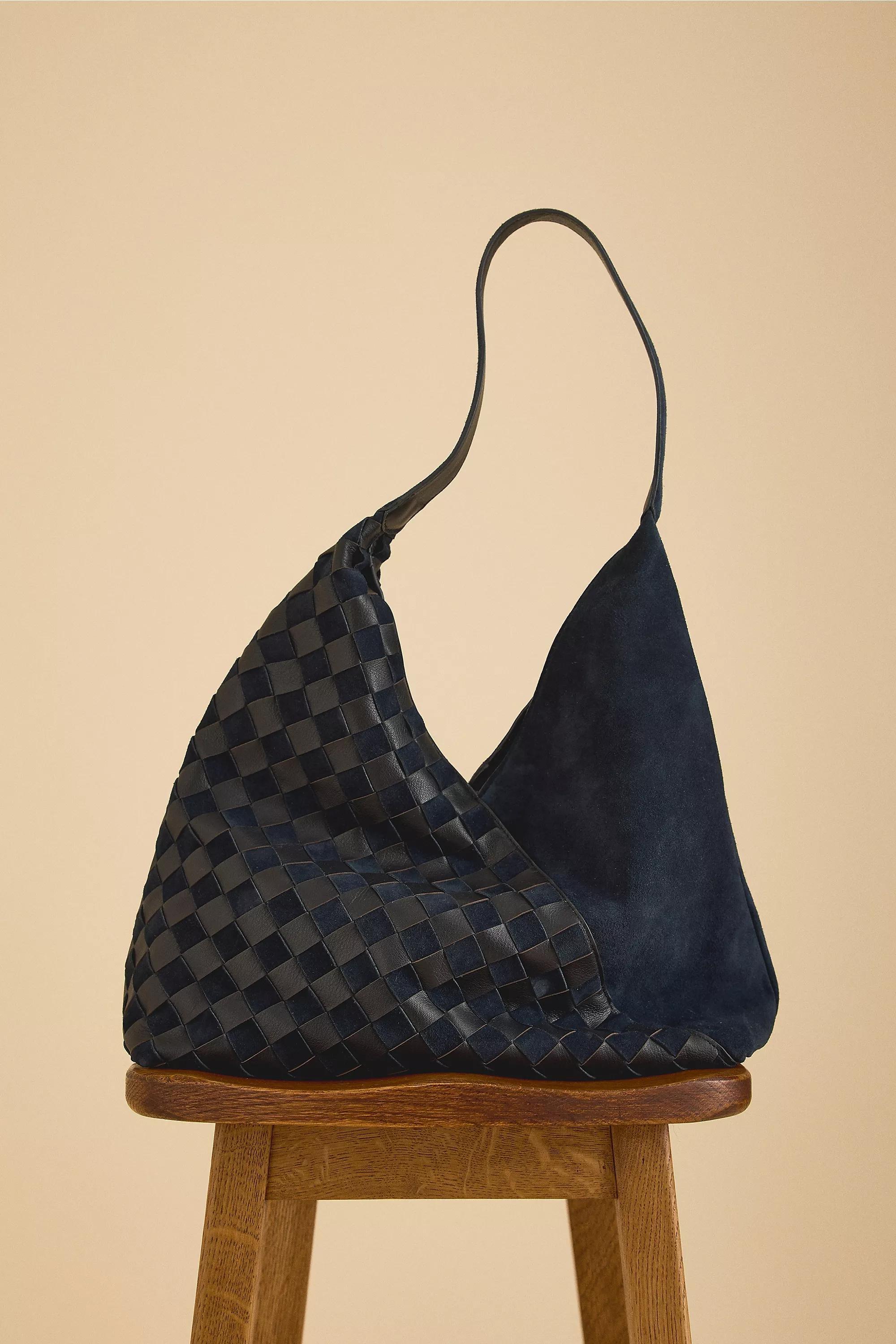 Checkerboard Leather Hobo Bag, Navy, A501_0041, large image number 0