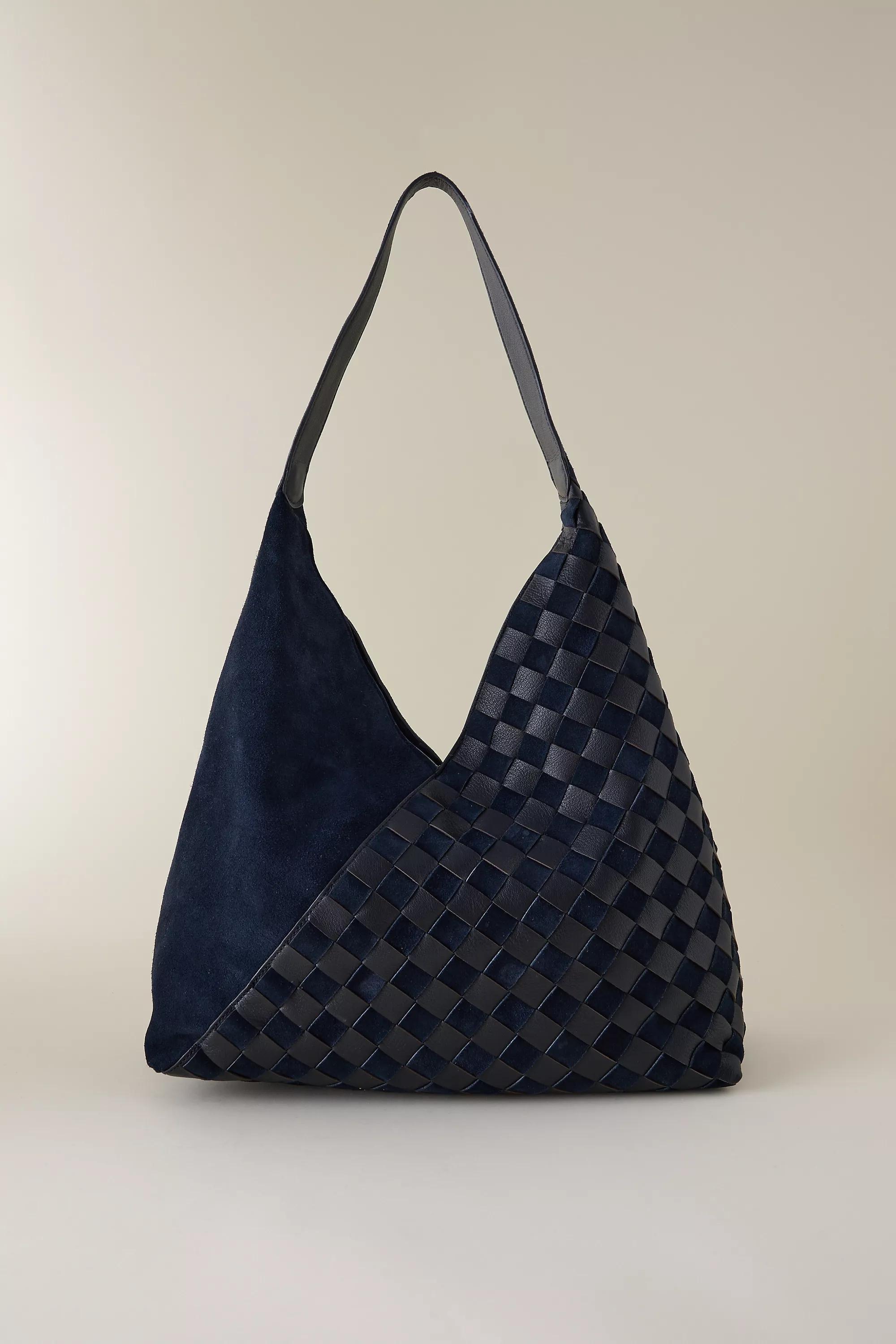 Checkerboard Leather Hobo Bag, Navy, A501_0041, large image number 1