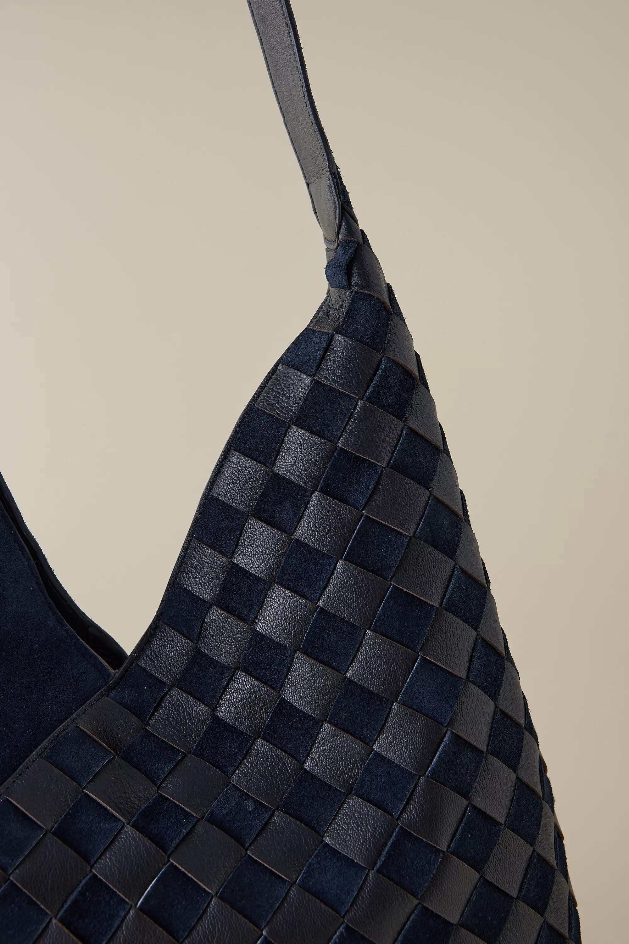 Checkerboard Leather Hobo Bag, Navy, A501_0041, large image number 2
