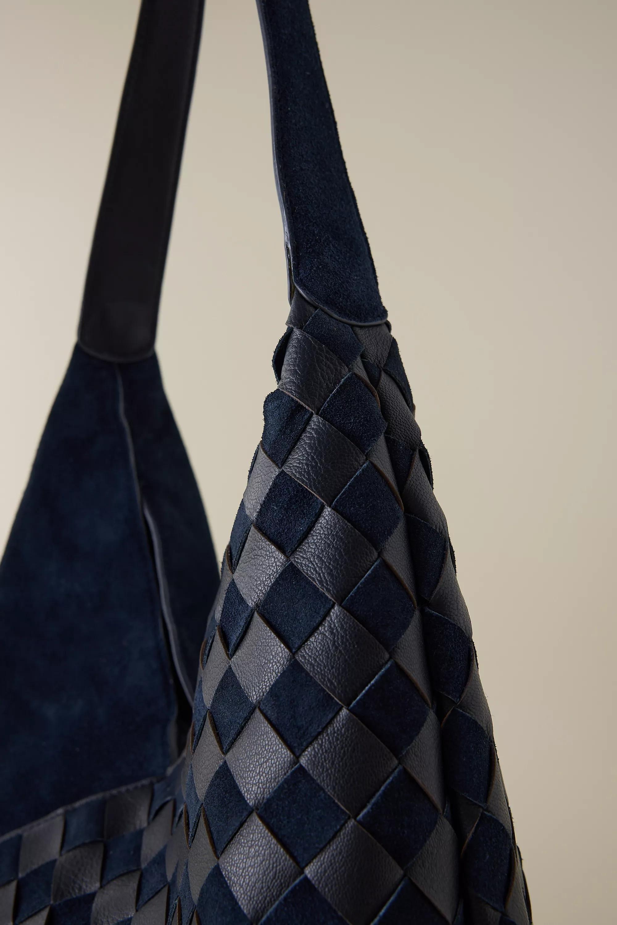 Checkerboard Leather Hobo Bag, Navy, A501_0041, large image number 3