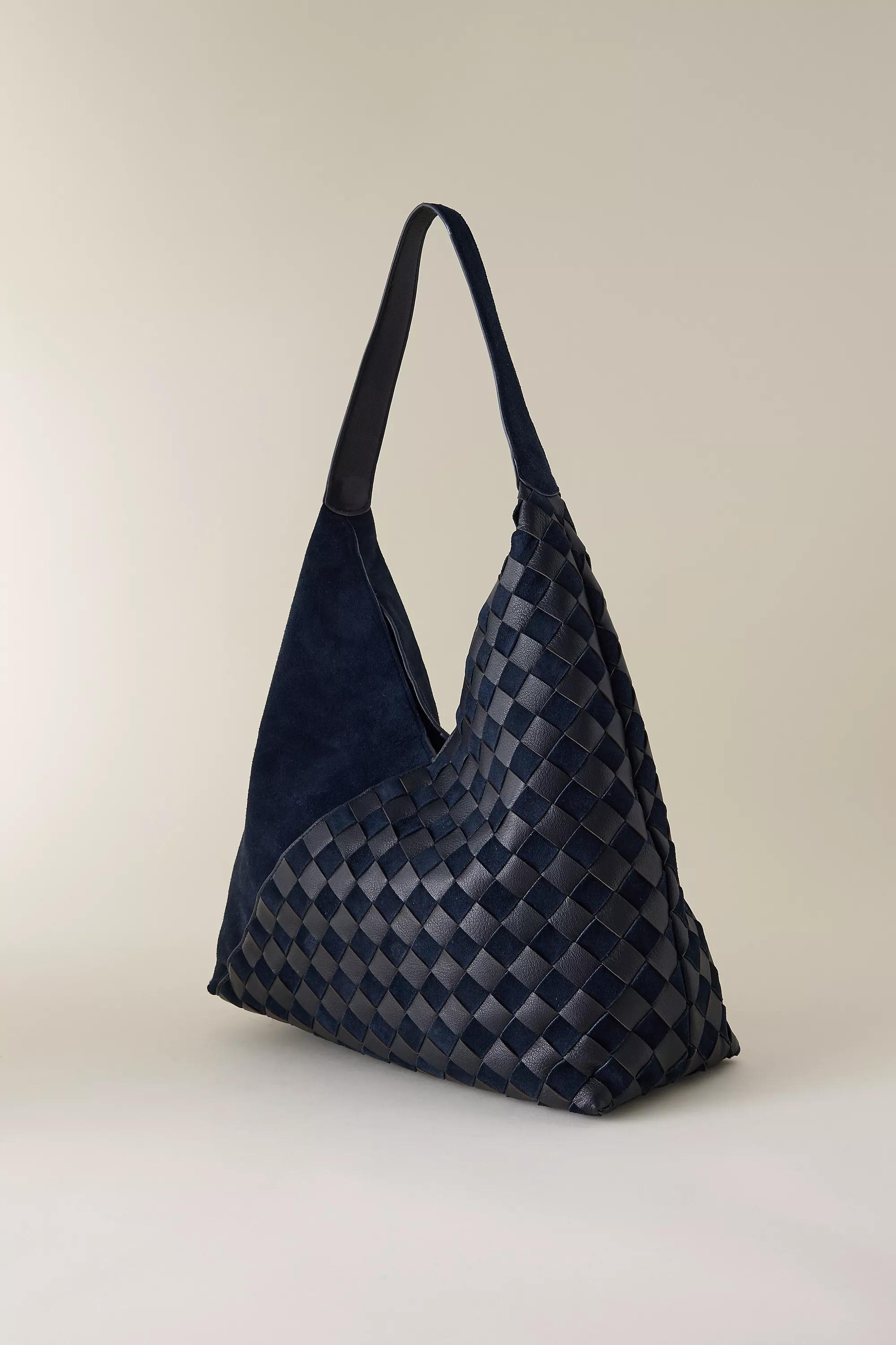 Checkerboard Leather Hobo Bag, Navy, A501_0041, large image number 4