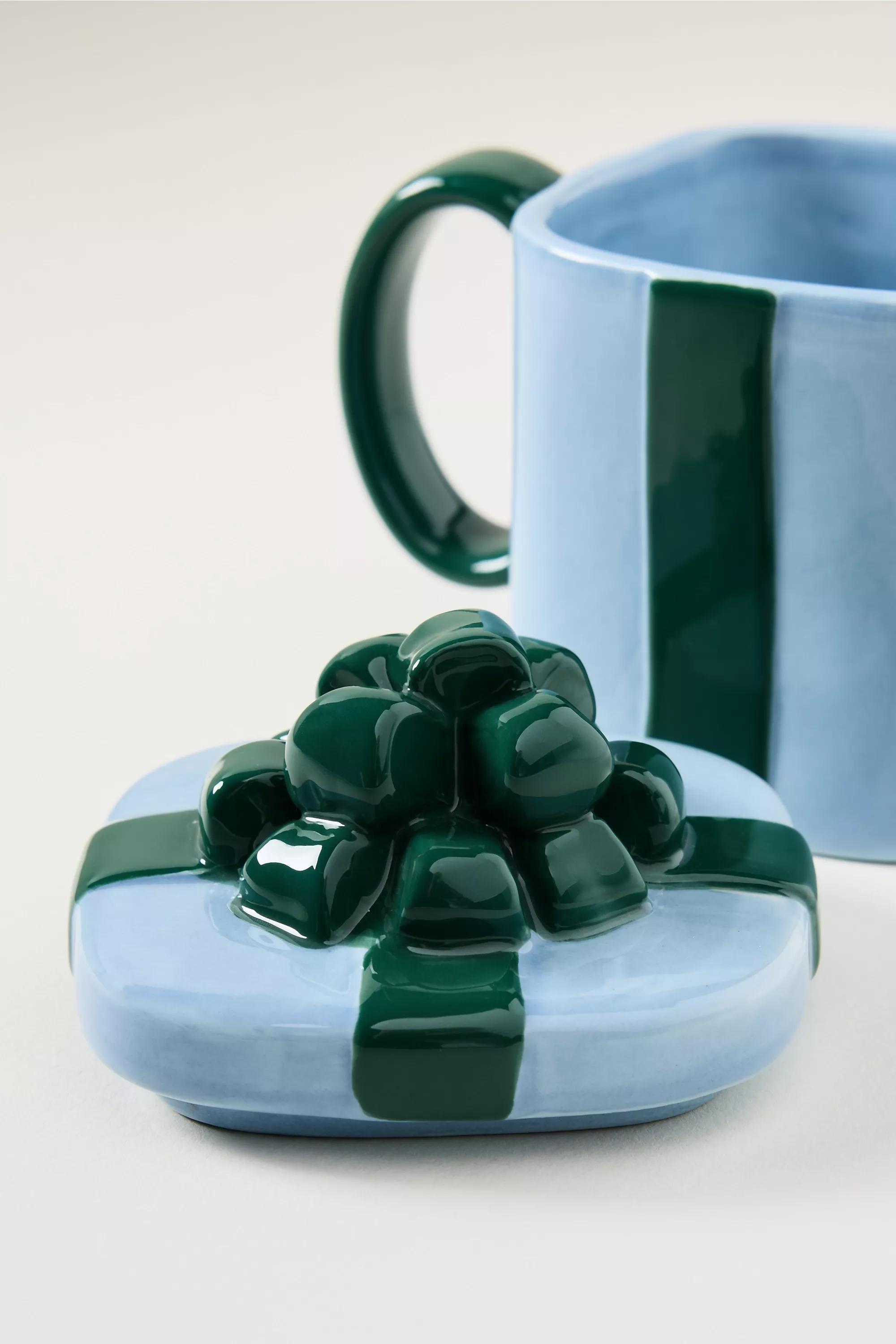 HOLLY Present Lidded Stoneware Mug, Green, large image number 3