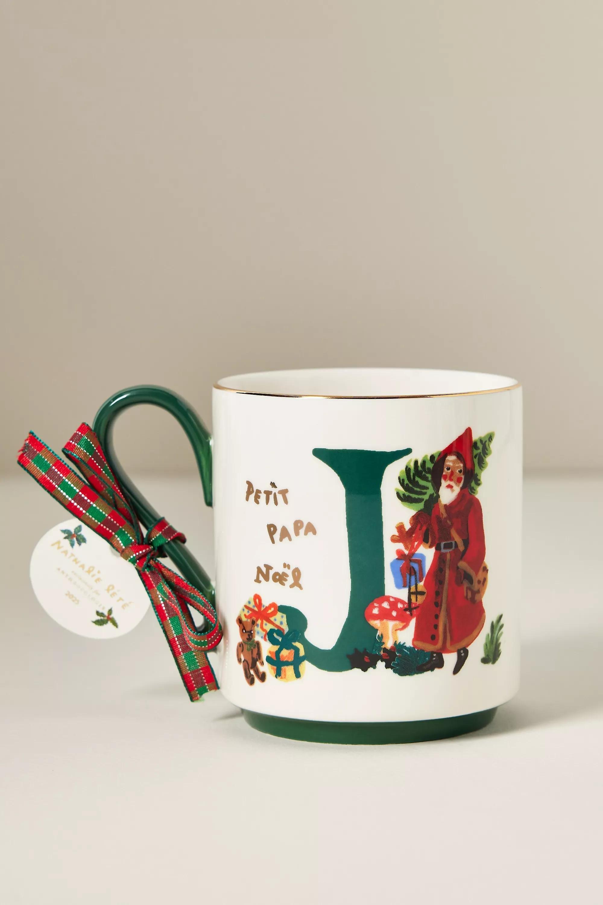 J Nathalie Lete Stoneware Holiday Monogram Mug, A501_0910, medium