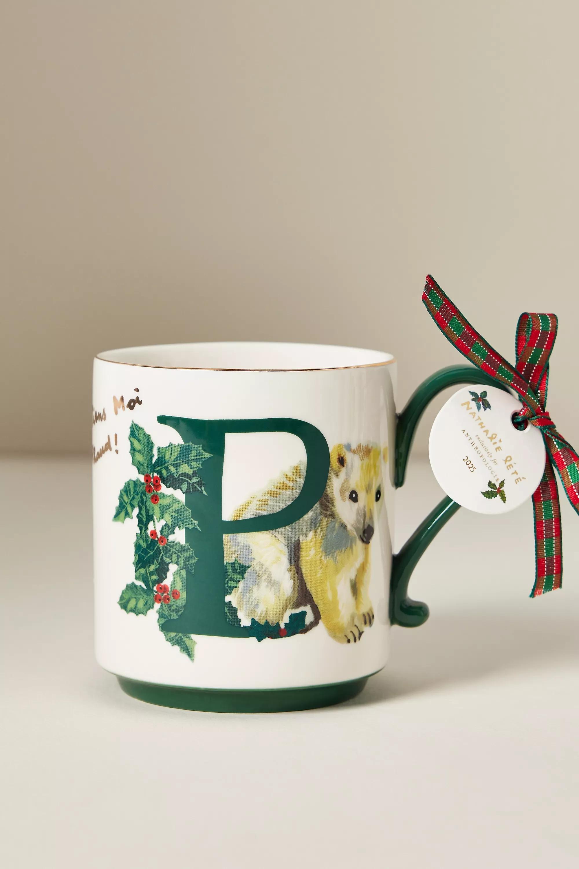 P Nathalie Lete Stoneware Holiday Monogram Mug, A501_0916, large image number 0