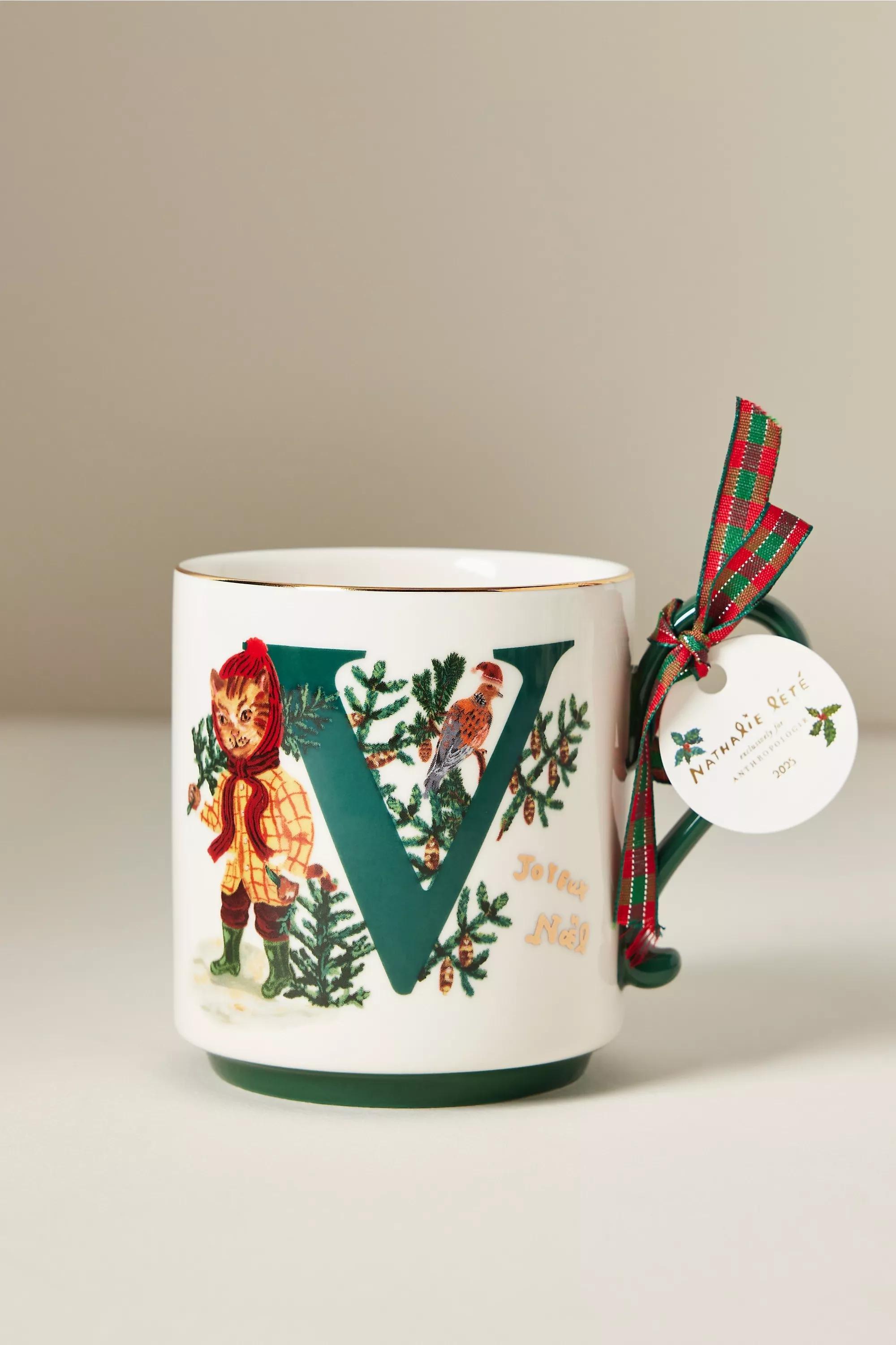 V Nathalie Lete Stoneware Holiday Monogram Mug, Multicolour, large image number 0