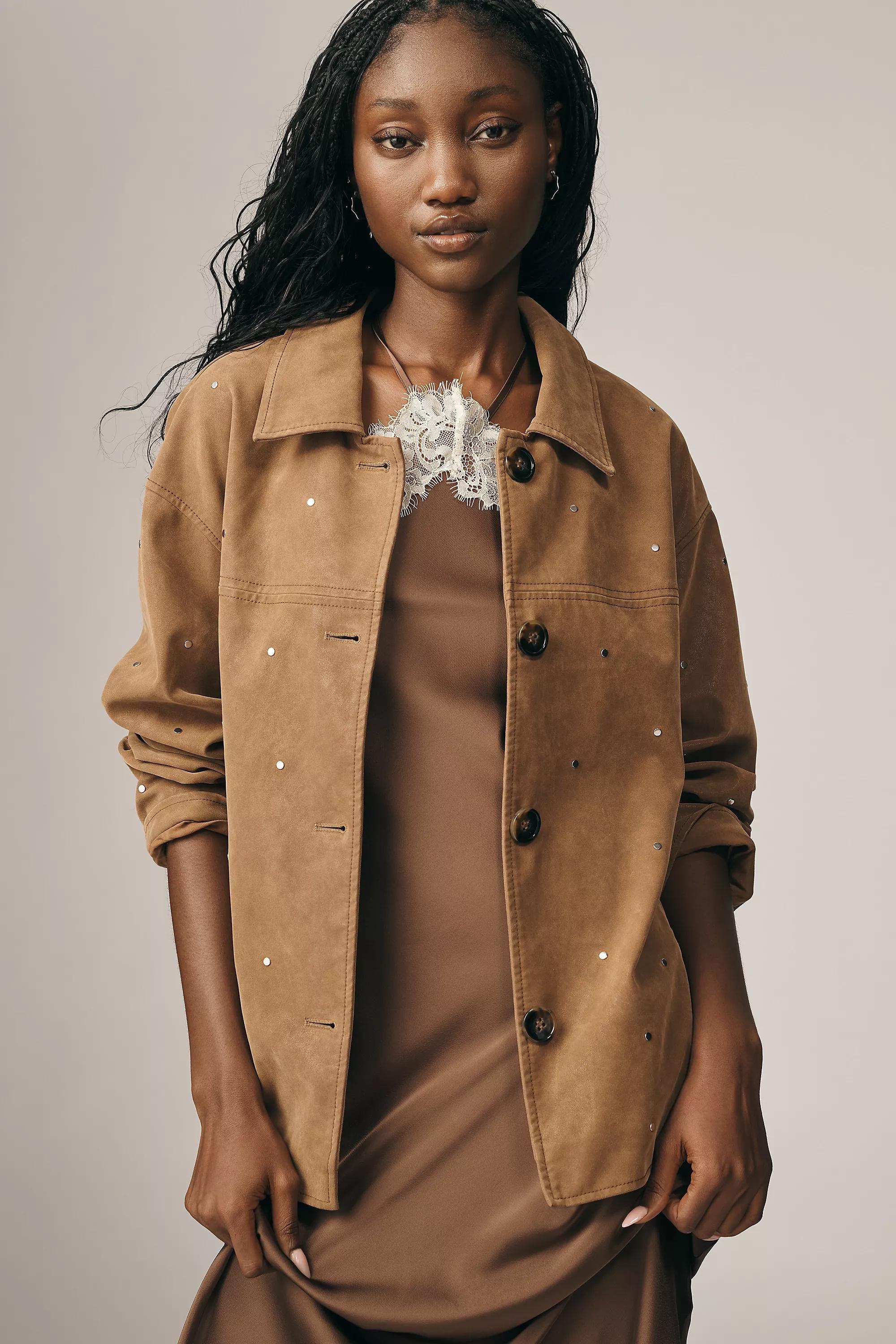By Pilcro Faux-Suede Studded Jacket, Brown, , medium