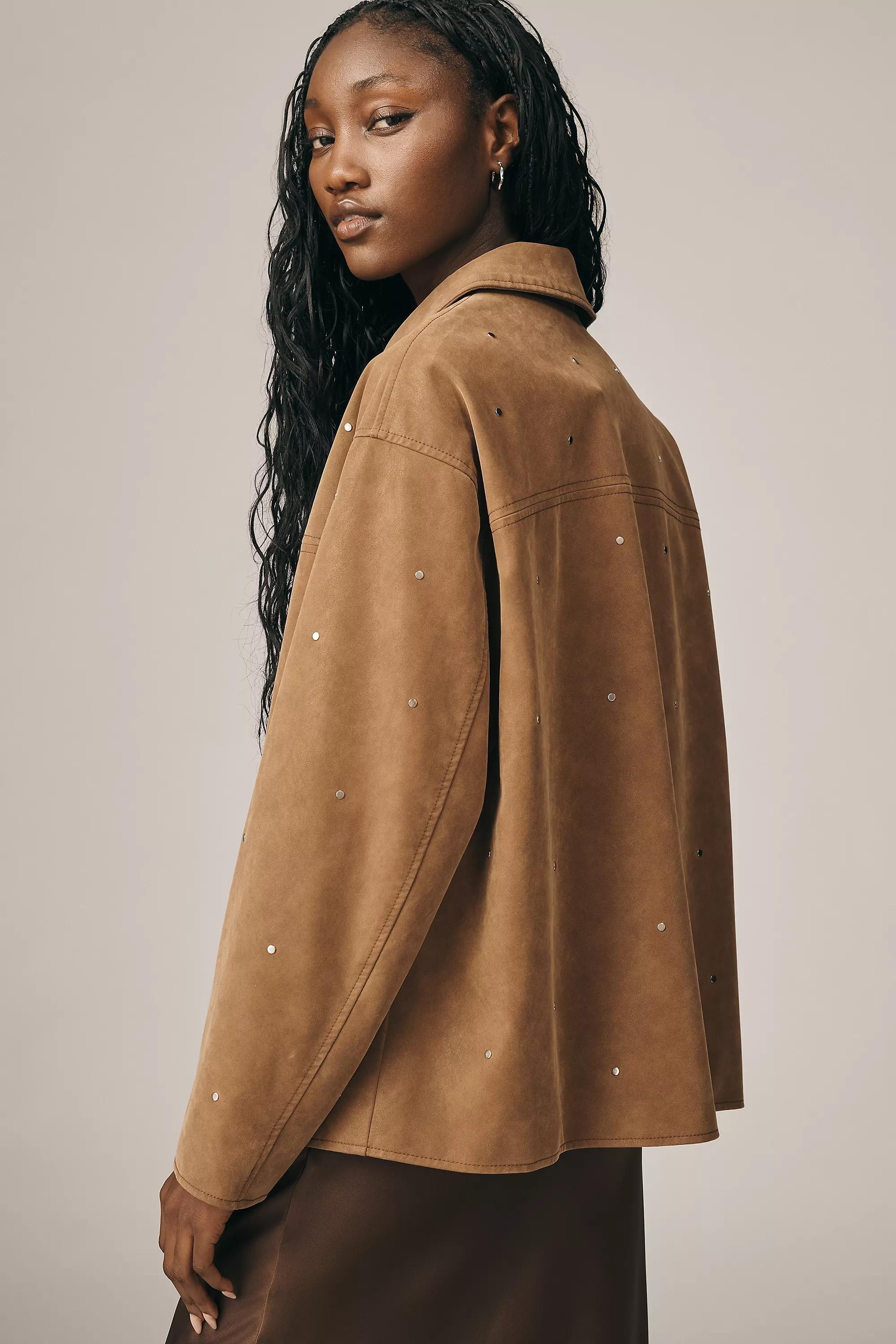 By Pilcro Faux-Suede Studded Jacket, Brown, , large image number 1