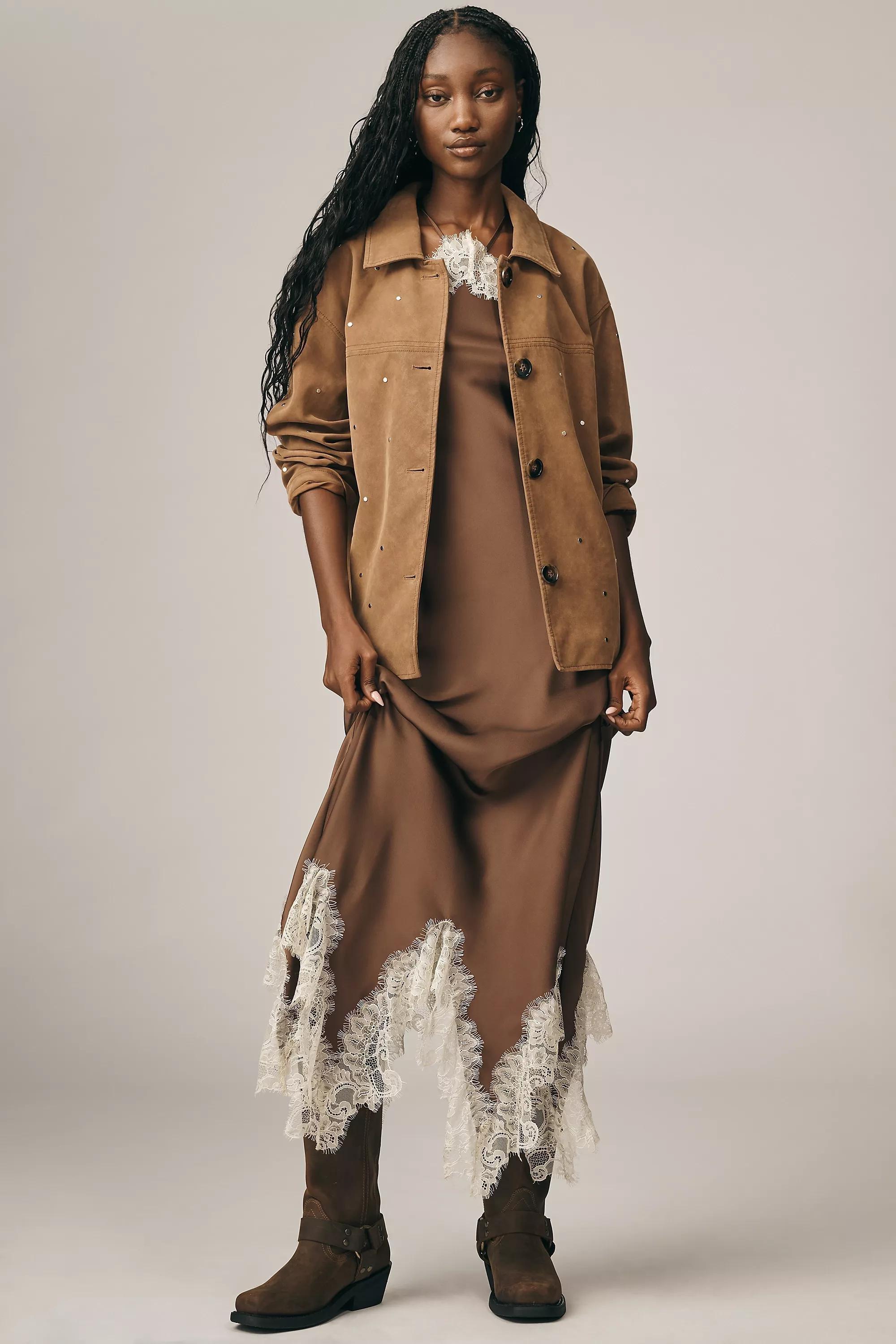 By Pilcro Faux-Suede Studded Jacket, Brown, , large image number 2