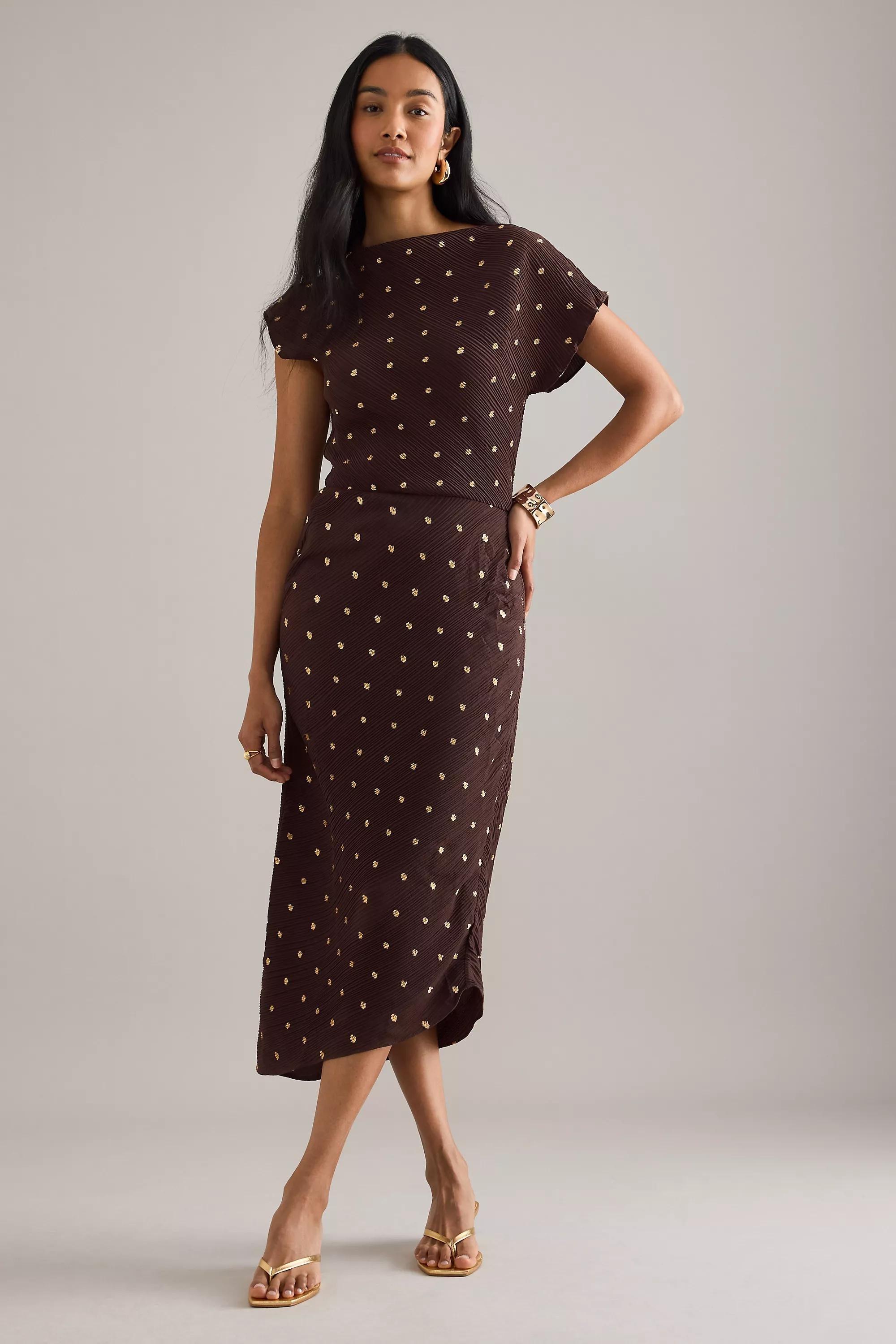 Never Fully Dressed Desiree Gold Jacquard Midi Dress, Brown, , large image number 0