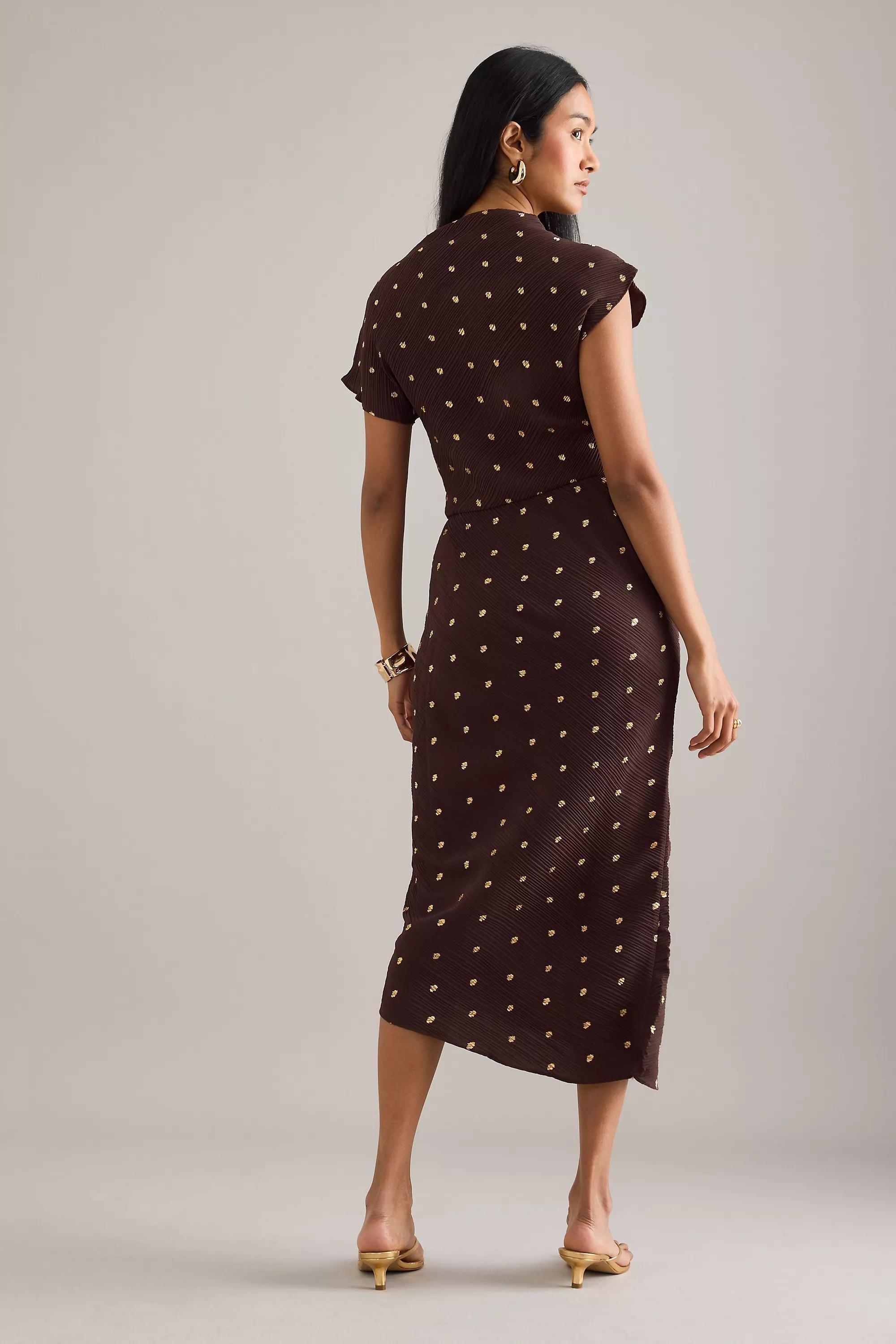 Never Fully Dressed Desiree Gold Jacquard Midi Dress, Brown, , large image number 1