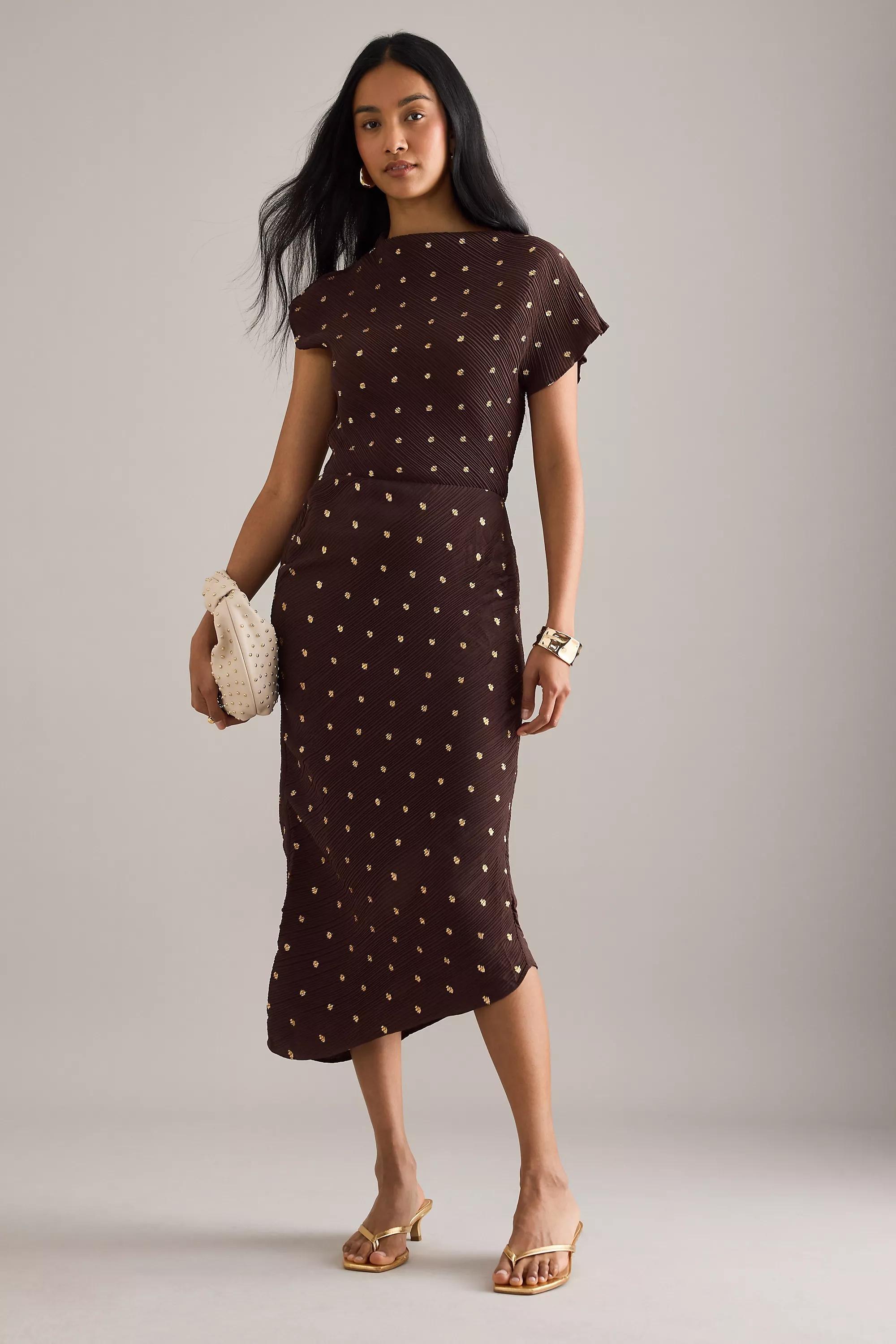 Never Fully Dressed Desiree Gold Jacquard Midi Dress, Brown, , large image number 3