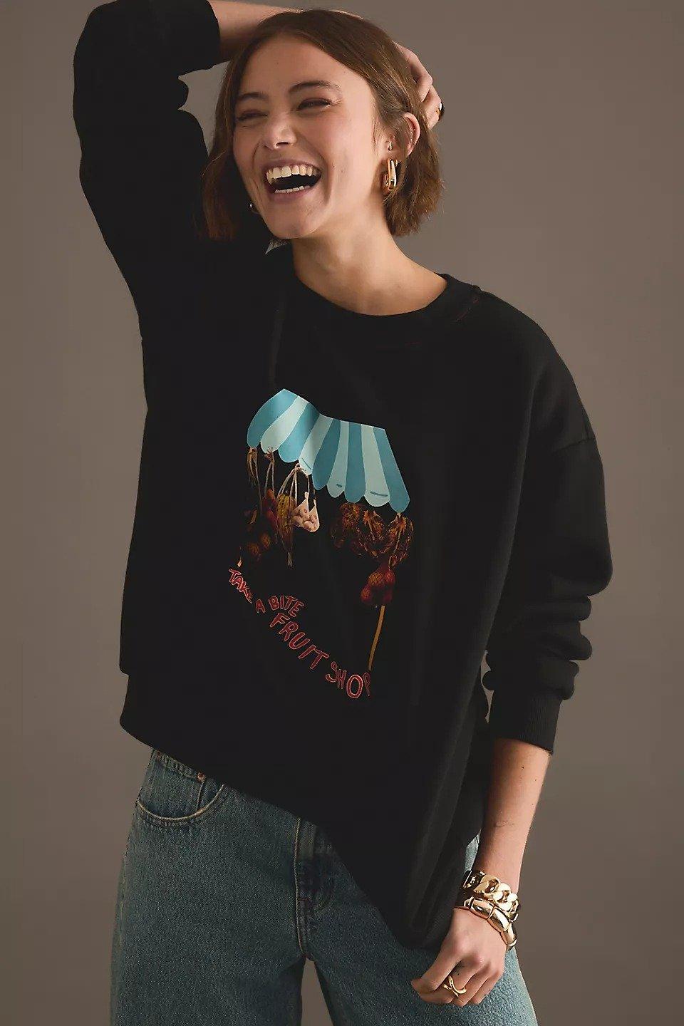 Never Fully Dressed Printed Sweatshirt, Black, A501_0001, large image number 0