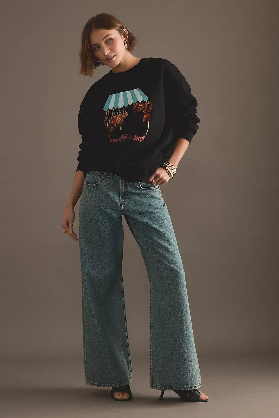 Never Fully Dressed Printed Sweatshirt, Black, A501_0001, large image number 1