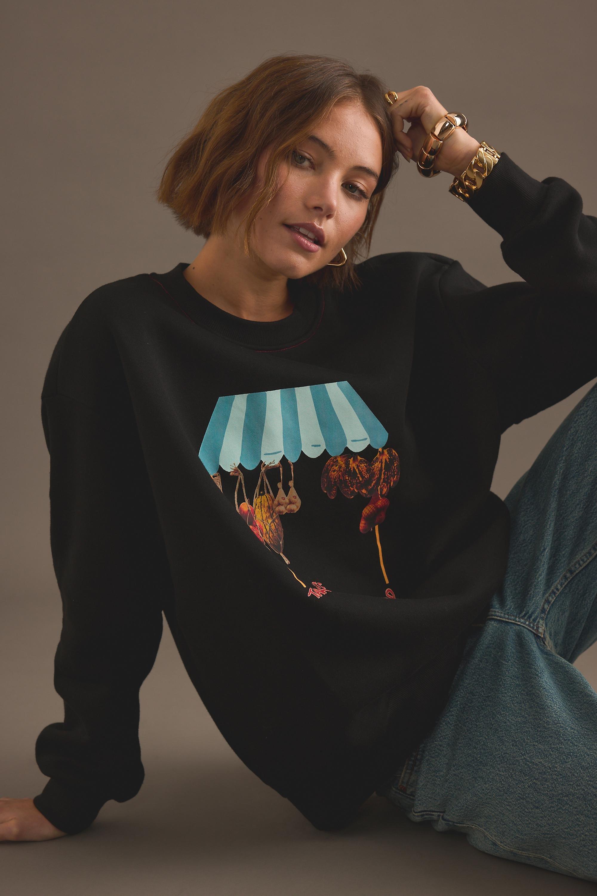 Never Fully Dressed Printed Sweatshirt, Black, Black, large image number 7