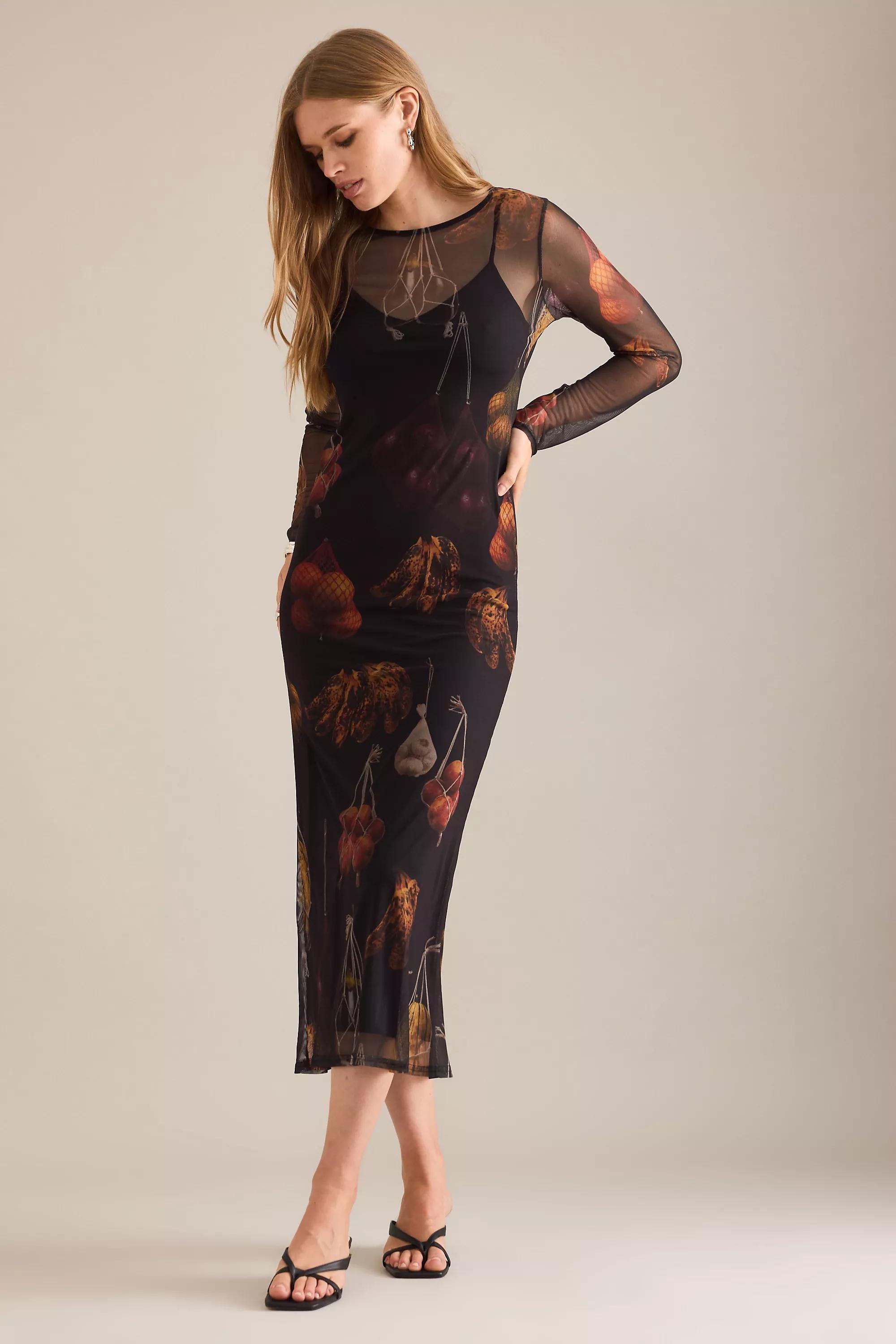 BLACK PATTERN Never Fully Dressed Fruit Mesh Midi Dress, A501_0009, large image number 0