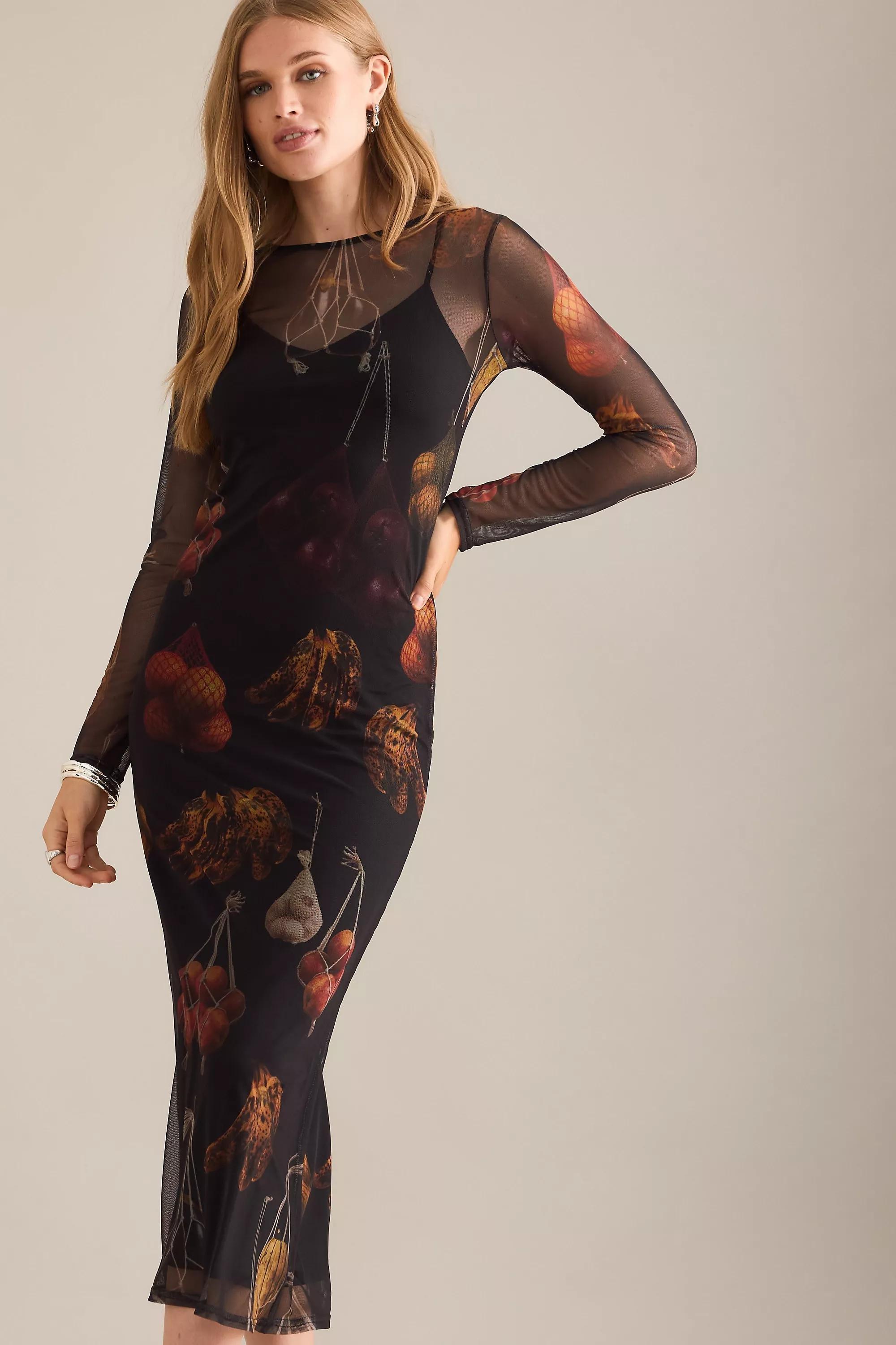BLACK PATTERN Never Fully Dressed Fruit Mesh Midi Dress, A501_0009, large image number 2