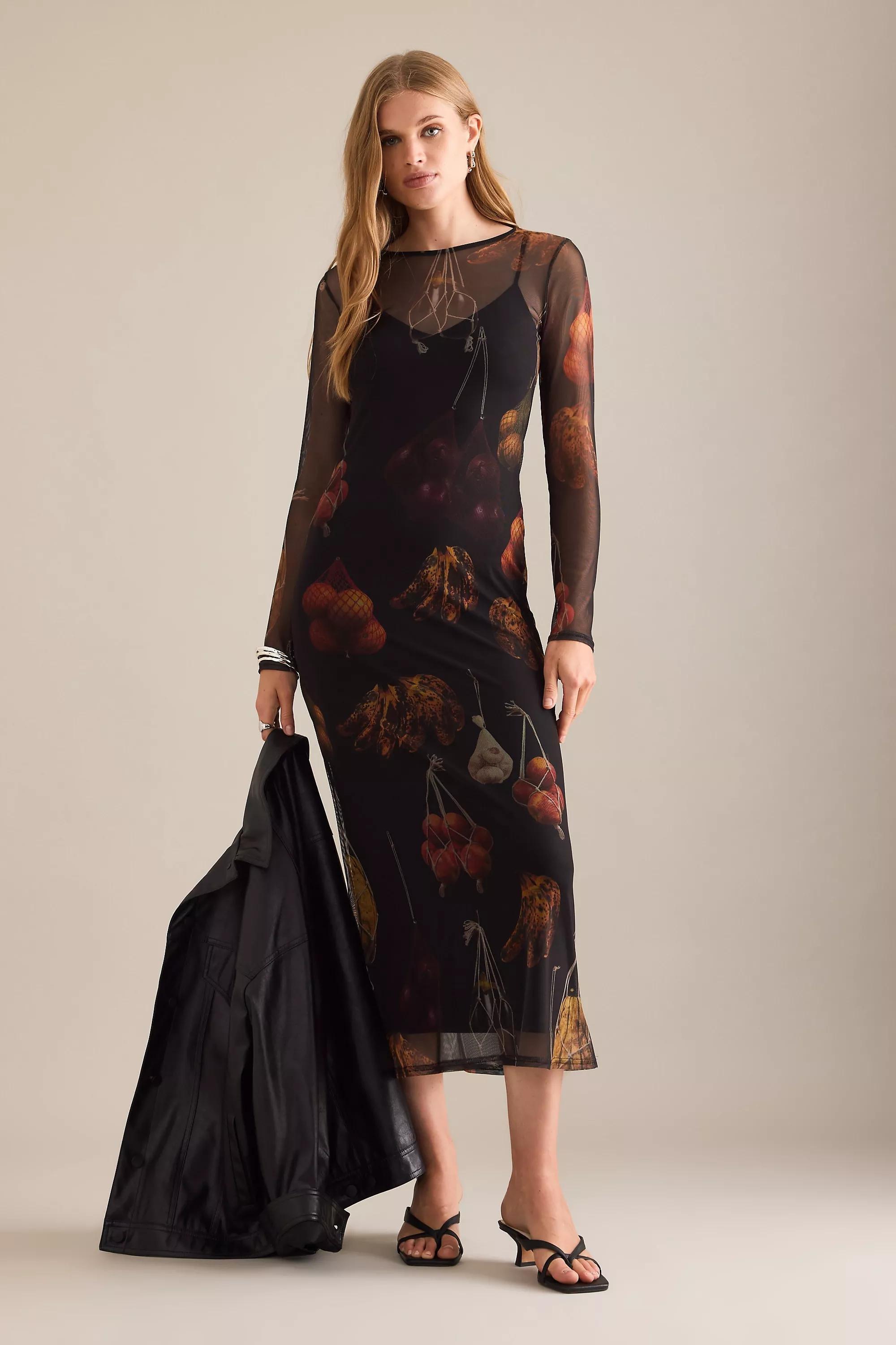 BLACK PATTERN Never Fully Dressed Fruit Mesh Midi Dress, A501_0009, large image number 3