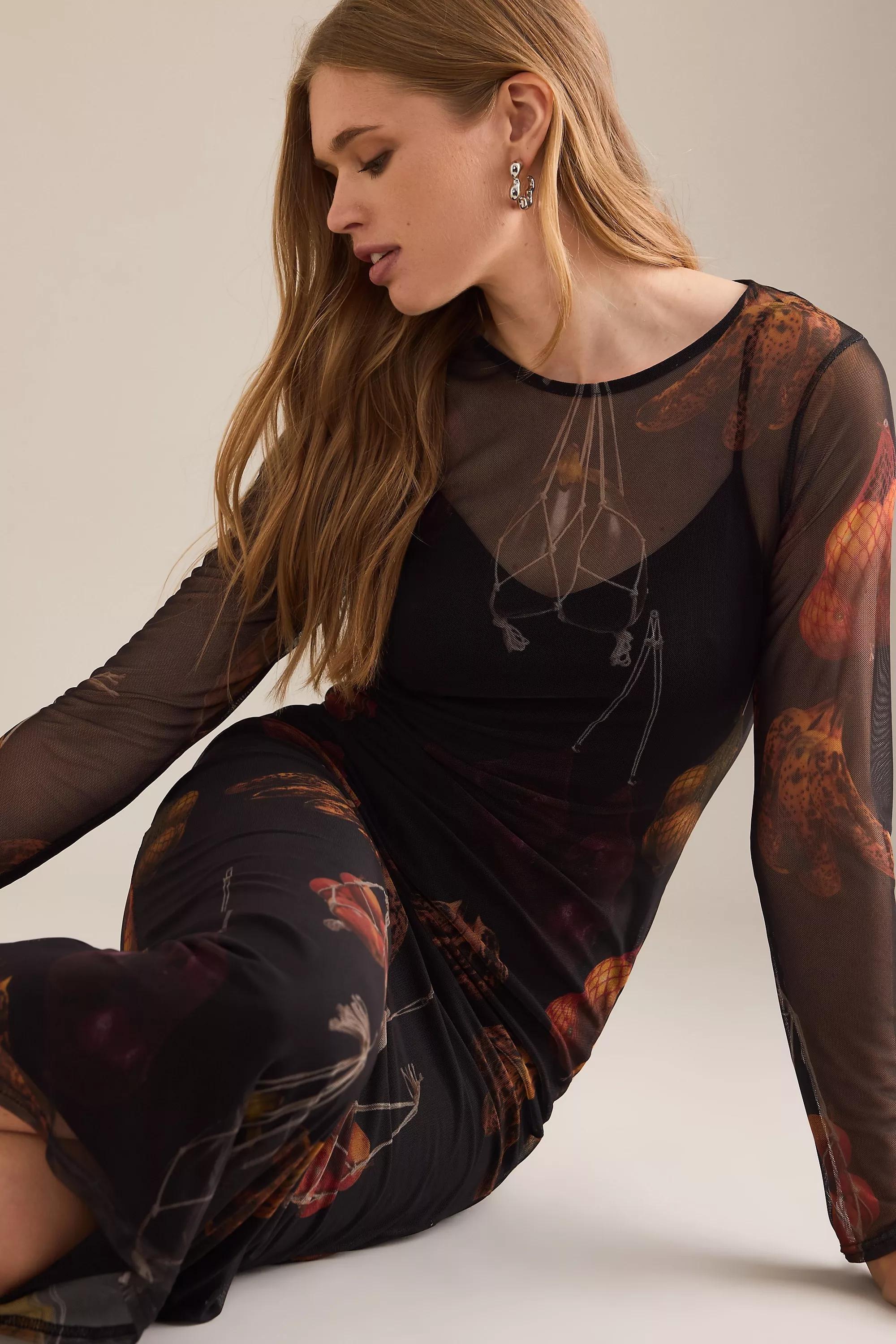 BLACK PATTERN Never Fully Dressed Fruit Mesh Midi Dress, A501_0009, large image number 4