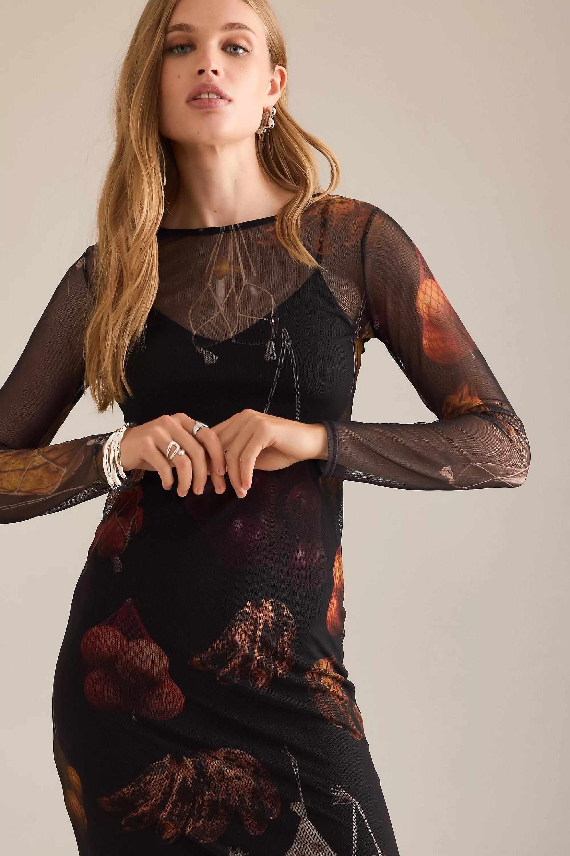 BLACK PATTERN Never Fully Dressed Fruit Mesh Midi Dress, A501_0009, large image number 5