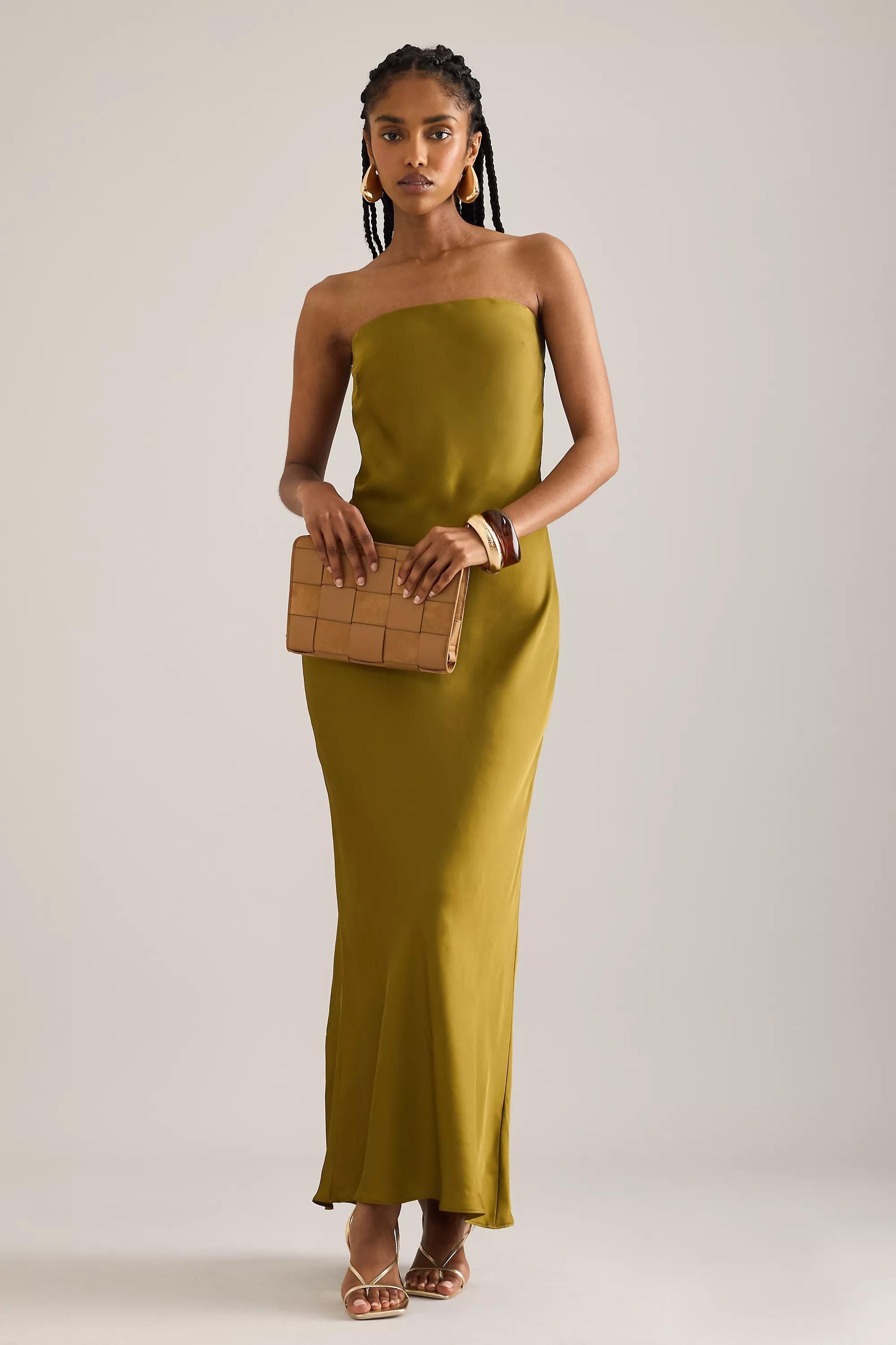Cowl Back Strapless Satin Maxi Slip Dress, Green, , large image number 2