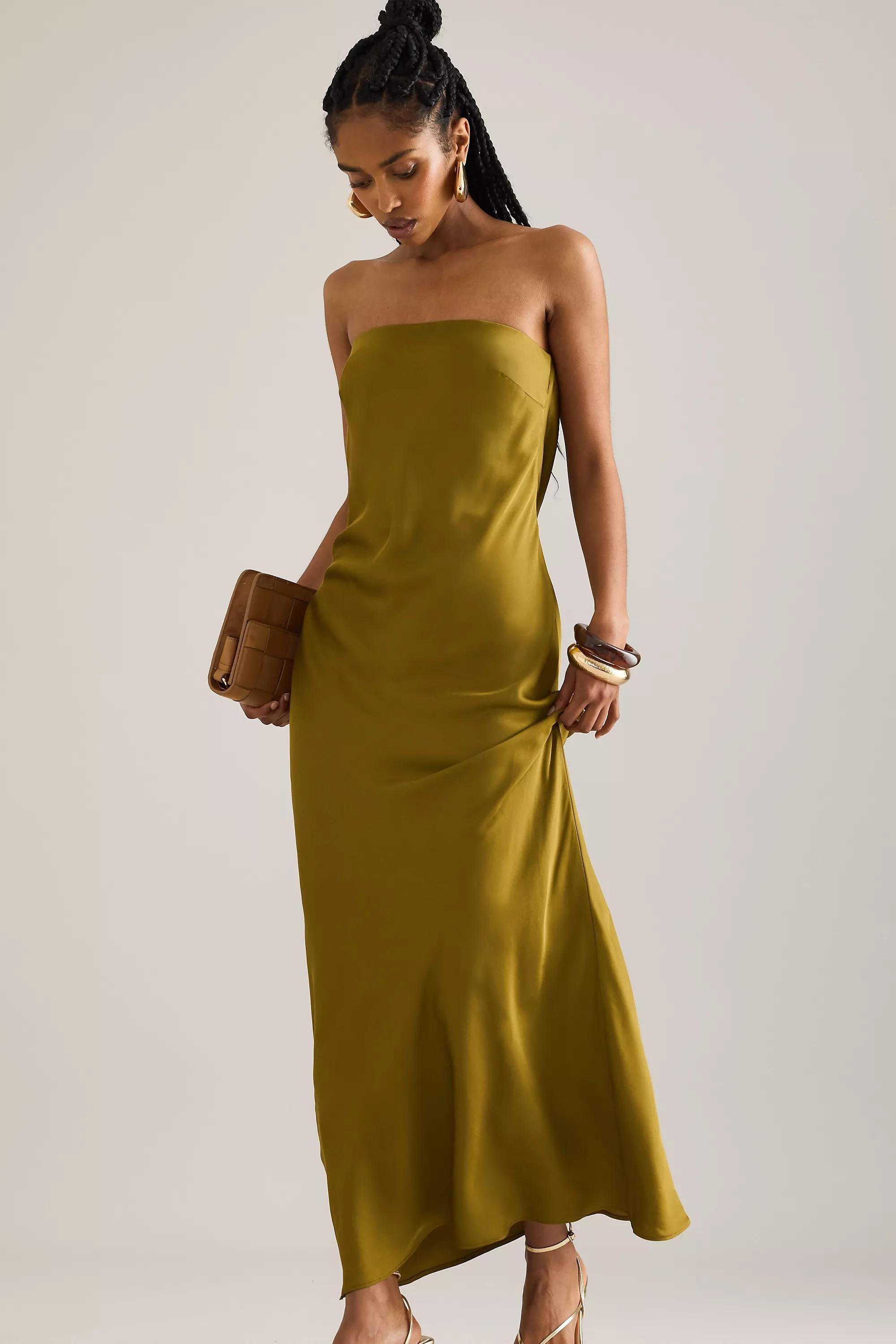 Cowl Back Strapless Satin Maxi Slip Dress, Green, , large image number 3