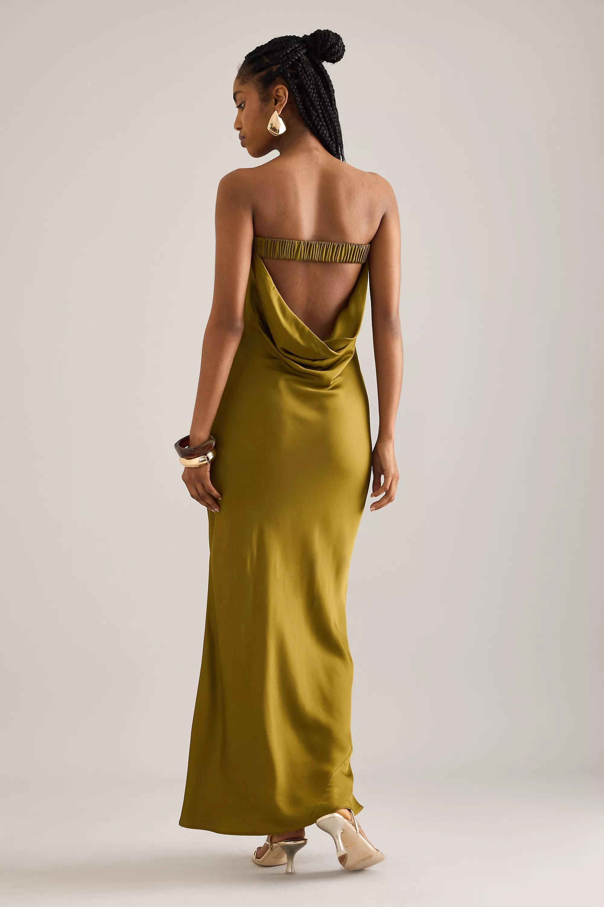 Cowl Back Strapless Satin Maxi Slip Dress, Green, , large image number 4