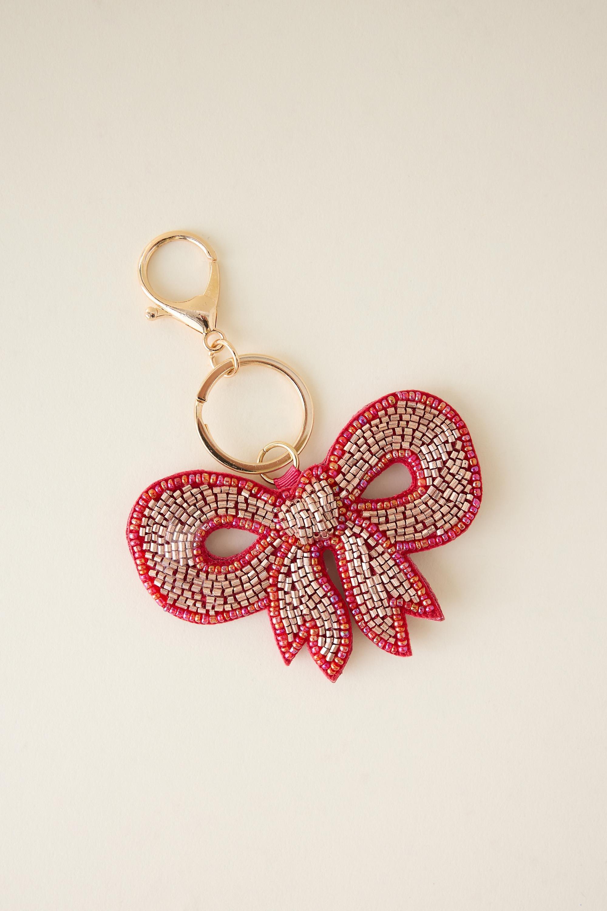 Pink Beaded Bow Bag Charm, A501_0066, large image number 0