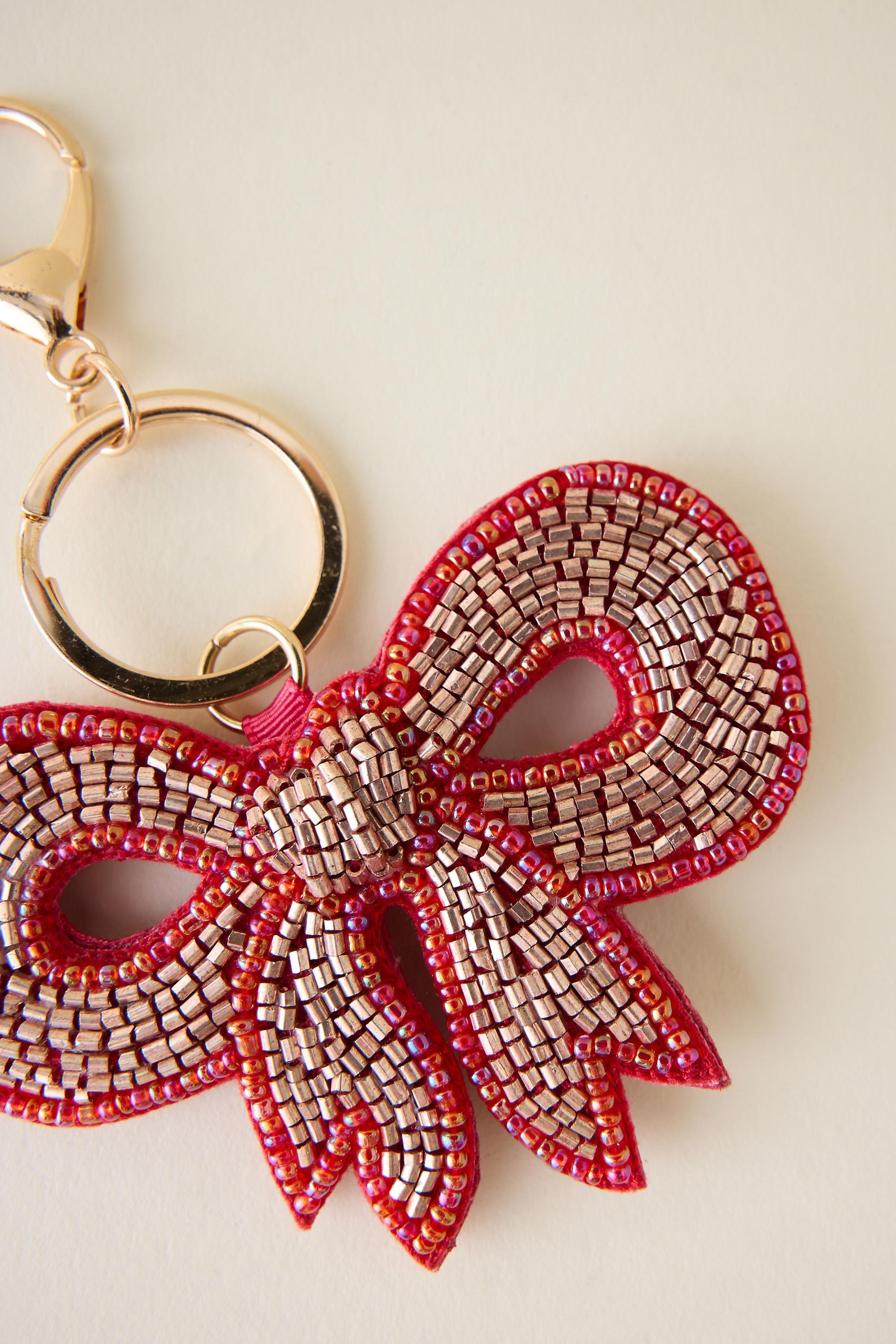 Pink Beaded Bow Bag Charm, A501_0066, large image number 1