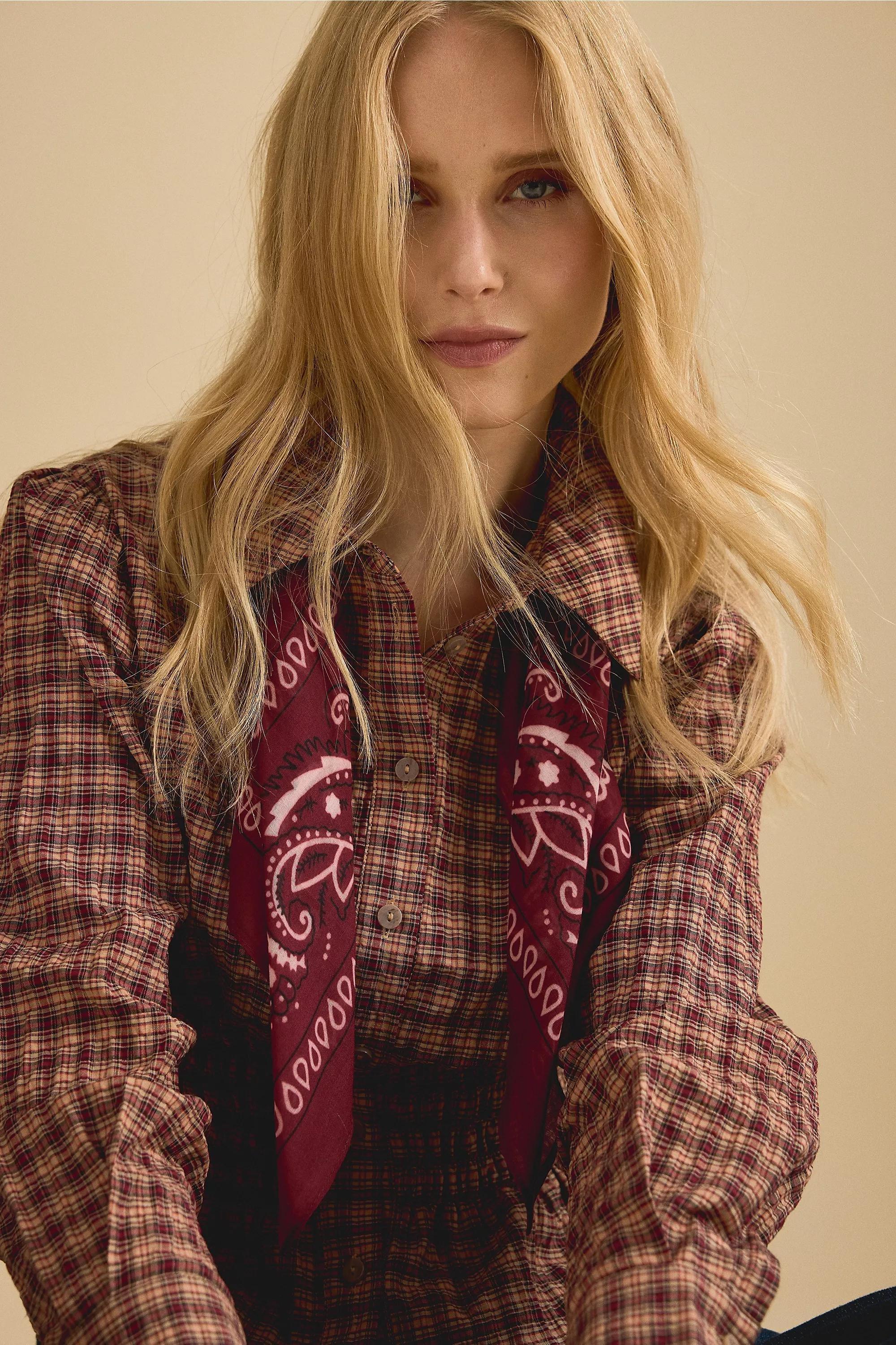 Cotton Bandana Scarf, Red, Red, large image number 0