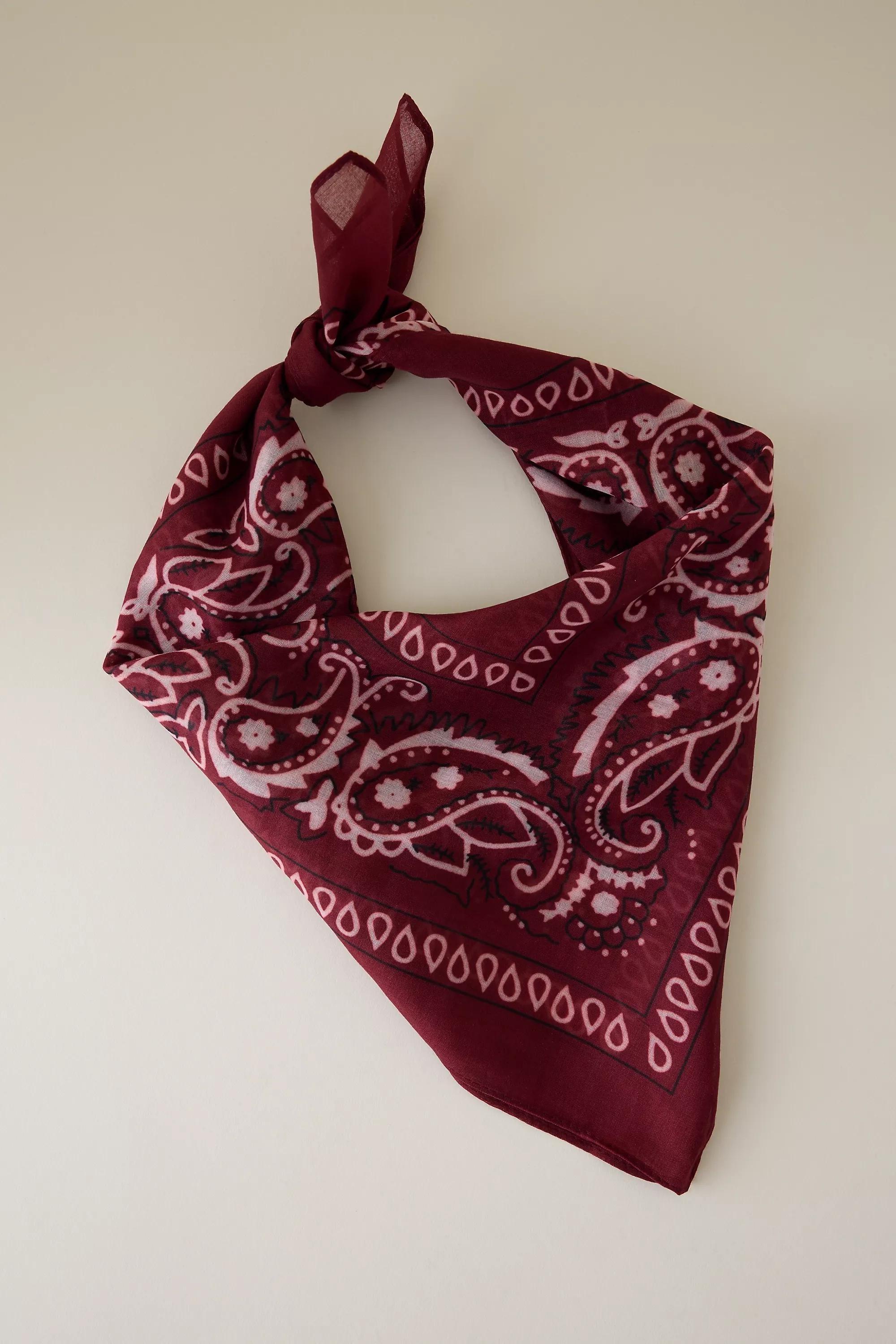 Cotton Bandana Scarf, Red, Red, medium