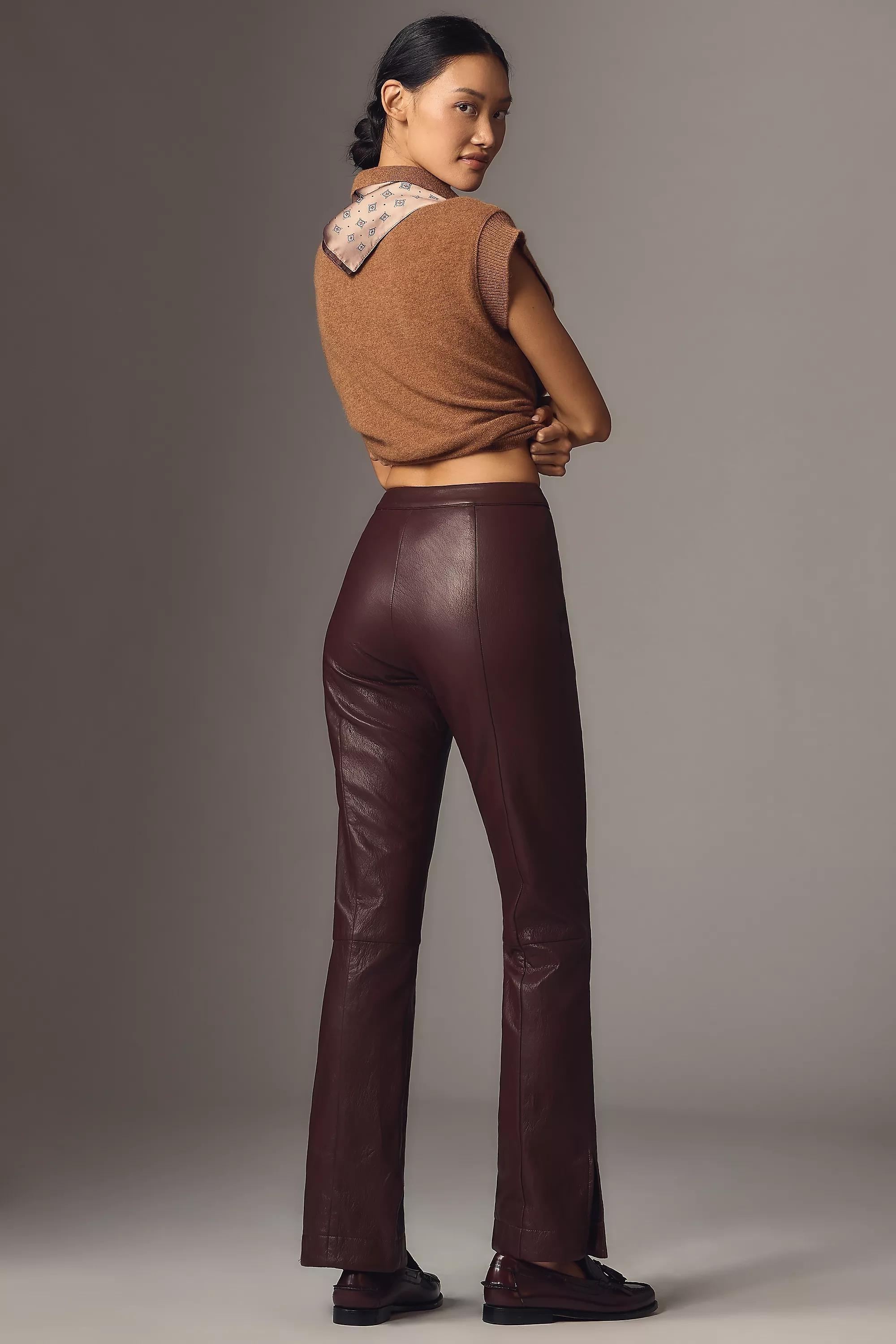 Siempre Faux-Leather High-Rise Flare Trousers, Burgundy, A501_0061, large image number 1