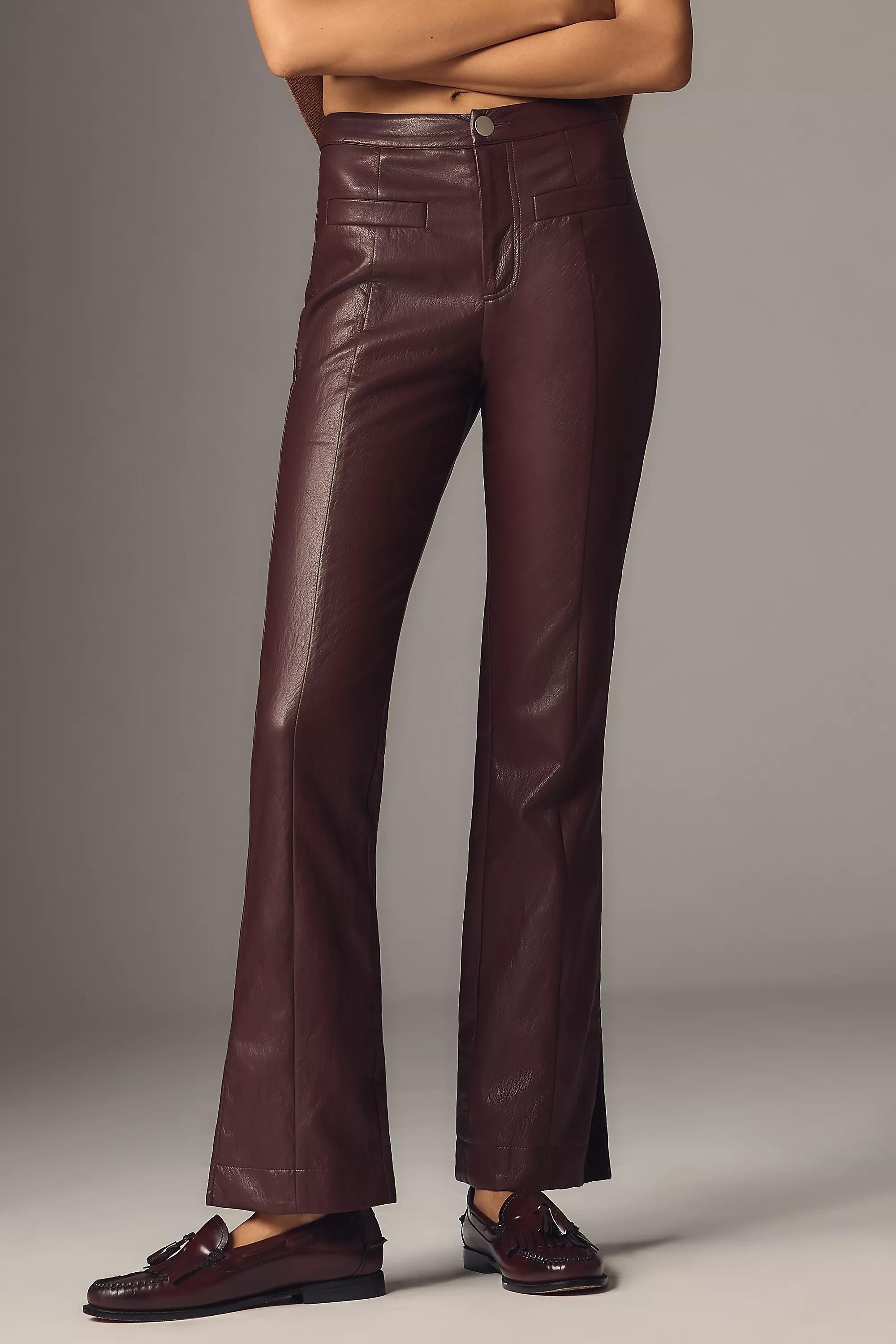 Siempre Faux-Leather High-Rise Flare Trousers, Burgundy, A501_0061, large image number 2