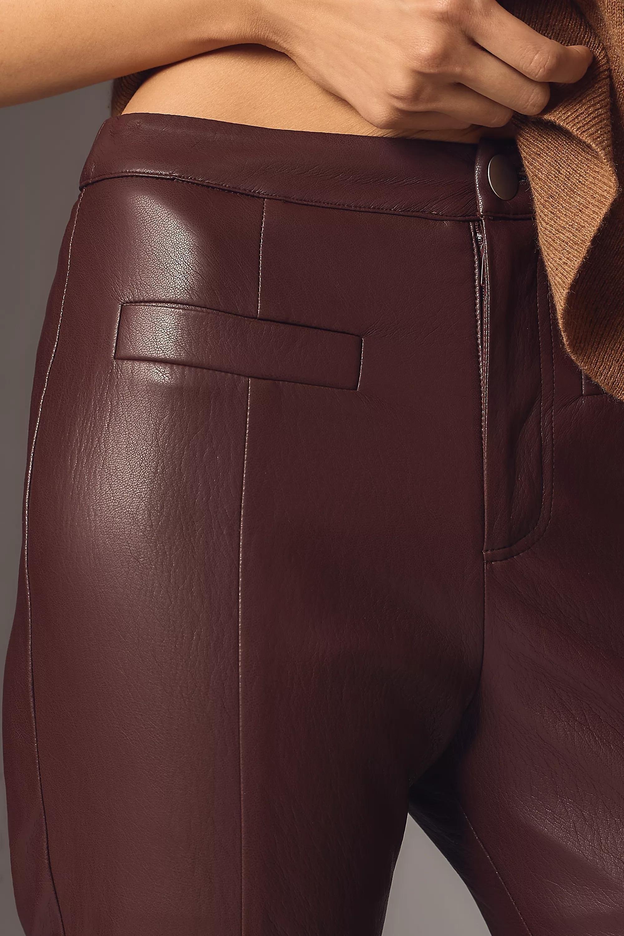 Siempre Faux-Leather High-Rise Flare Trousers, Burgundy, A501_0061, large image number 3