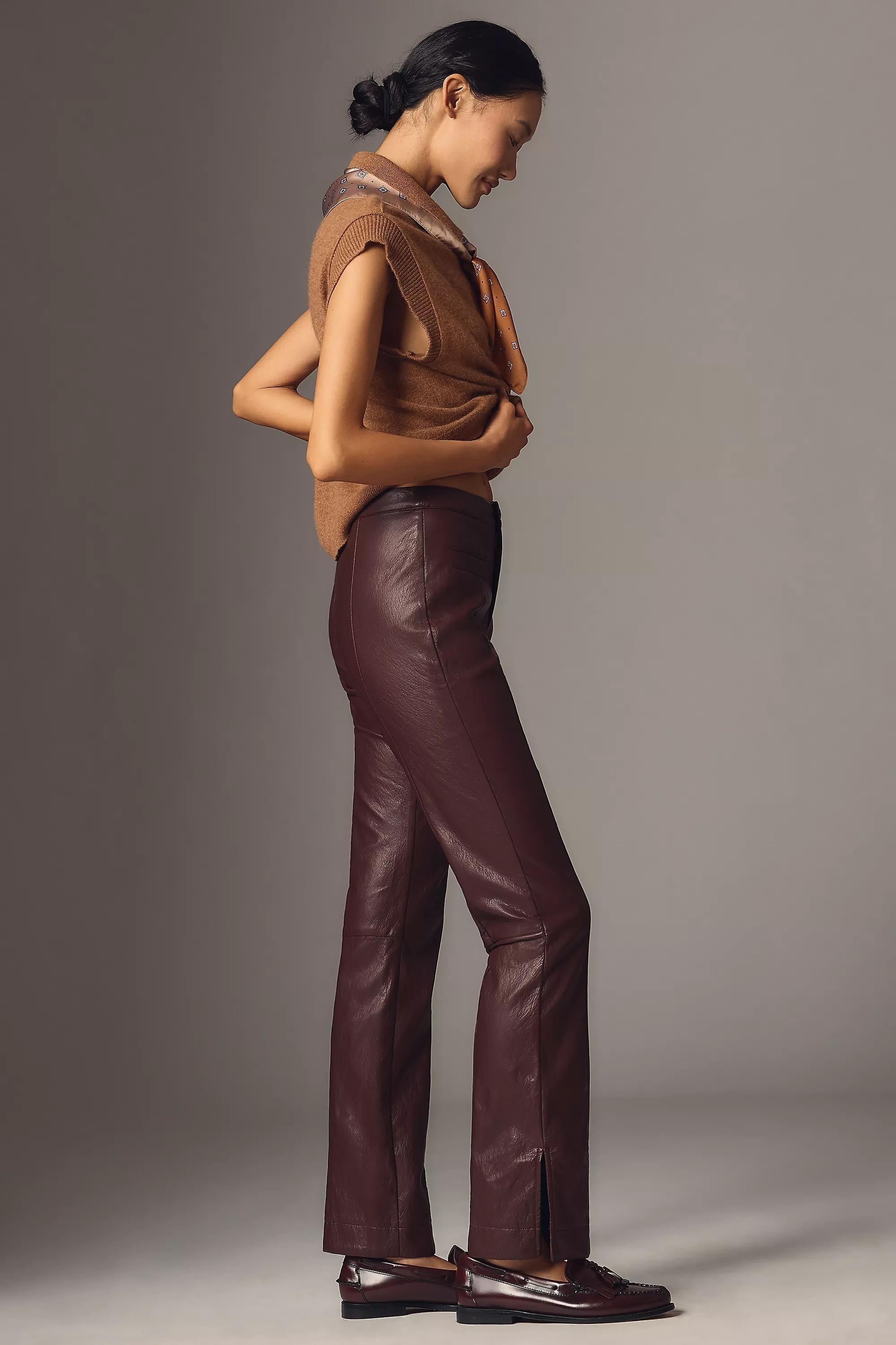 Siempre Faux-Leather High-Rise Flare Trousers, Burgundy, A501_0061, large image number 4