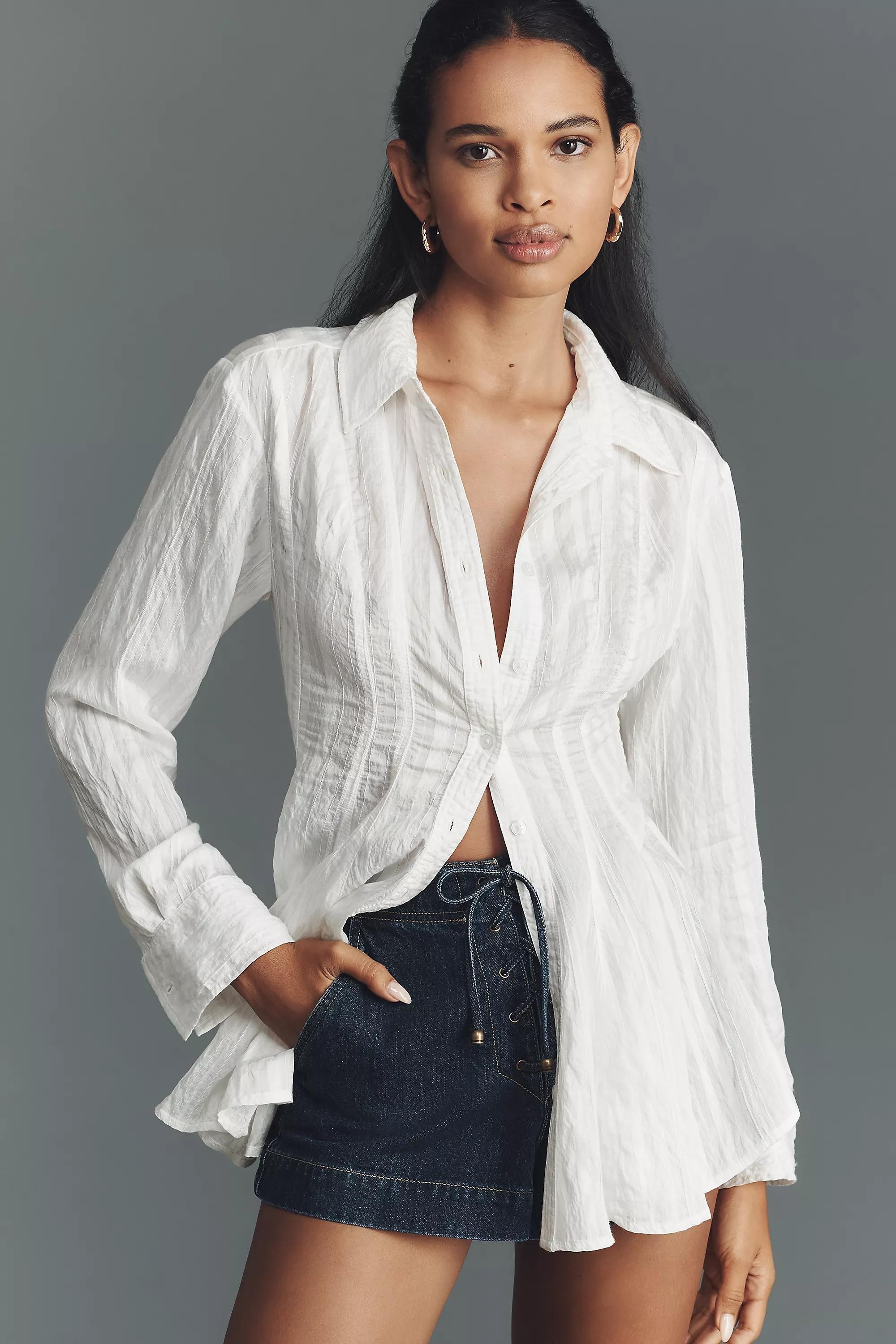 By Maeve Waisted Tunic Shirt, White, , medium