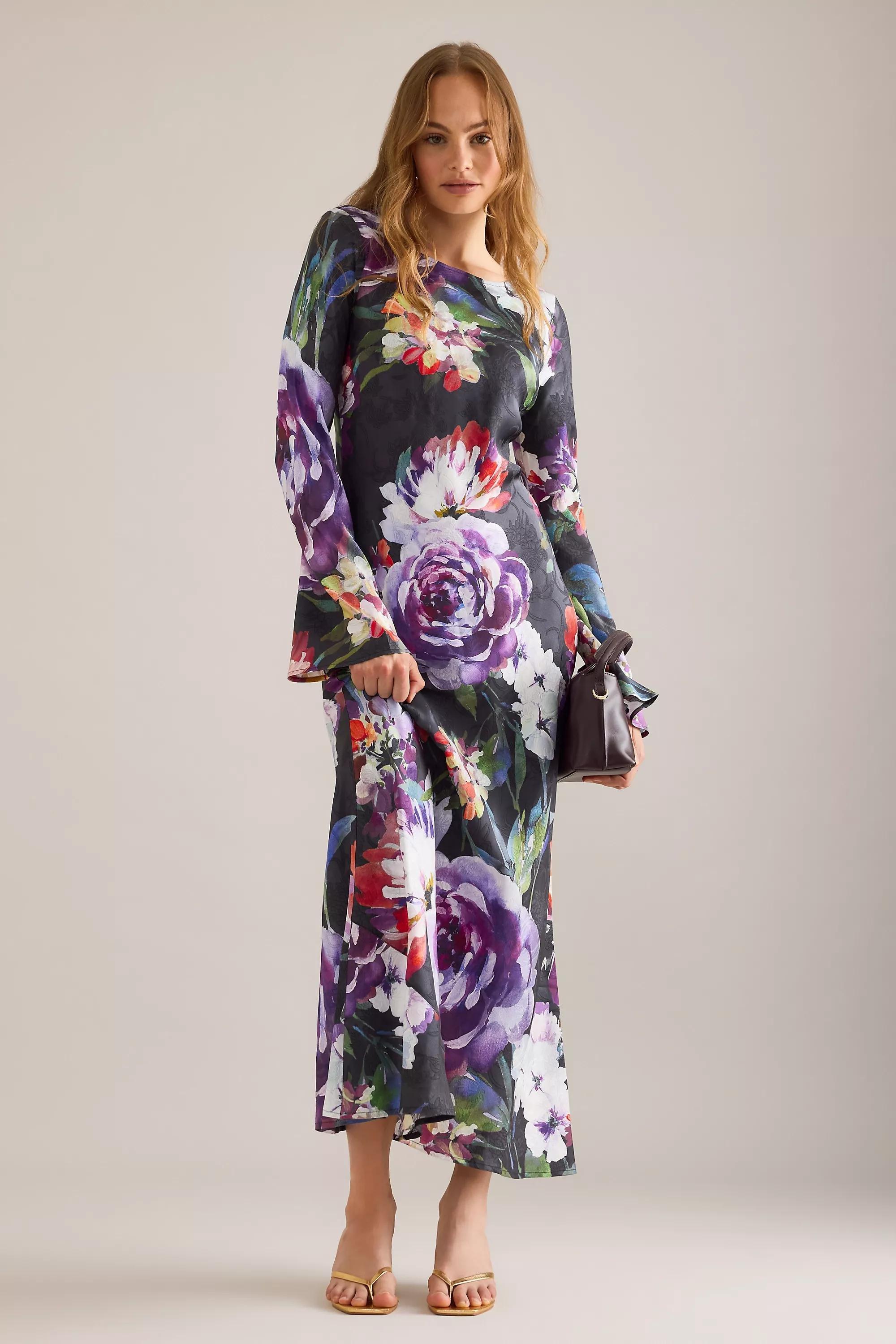 Kachel Becky Floral Long-Sleeve Maxi Dress, Black, , large image number 0