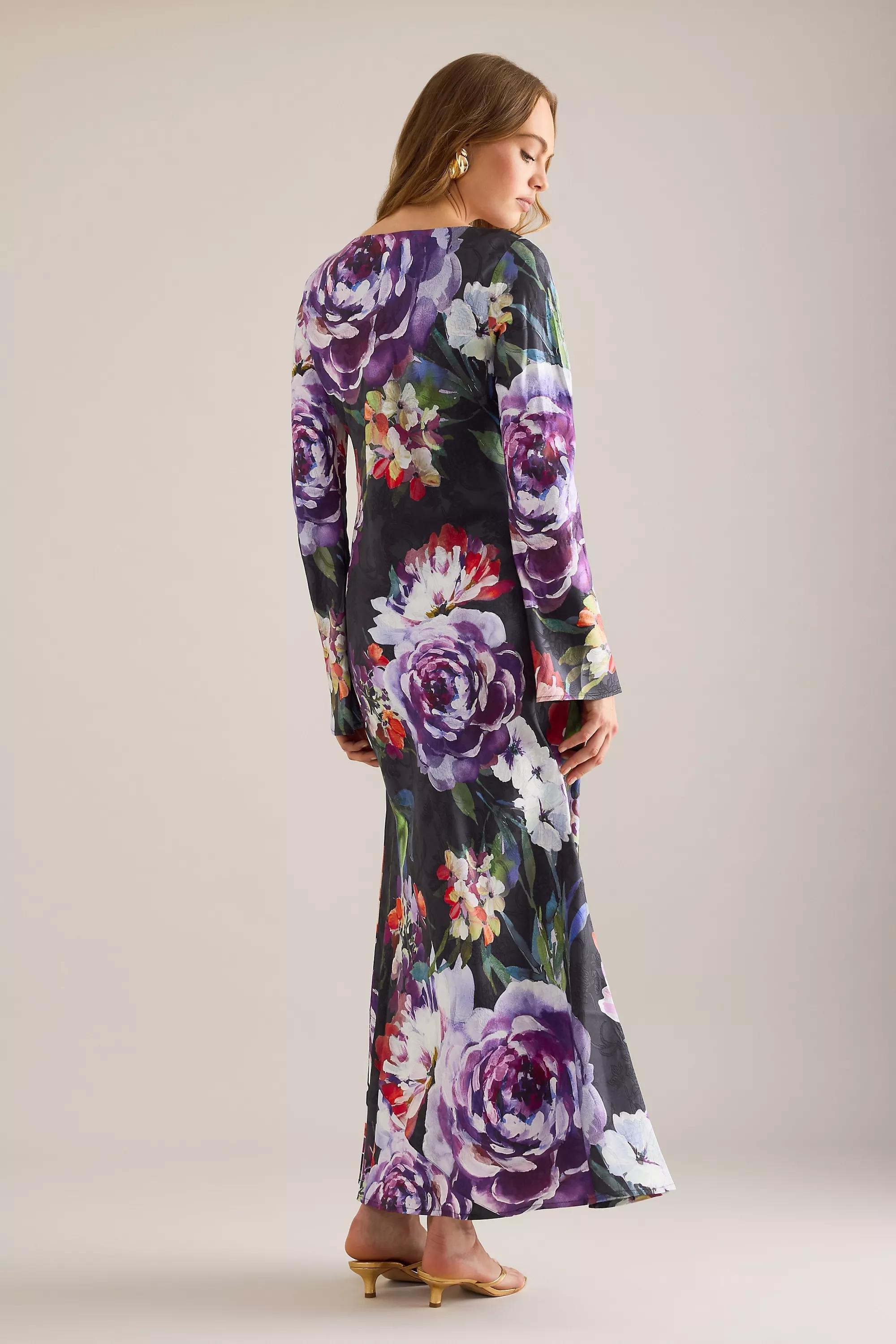 Kachel Becky Floral Long-Sleeve Maxi Dress, Black, , large image number 1