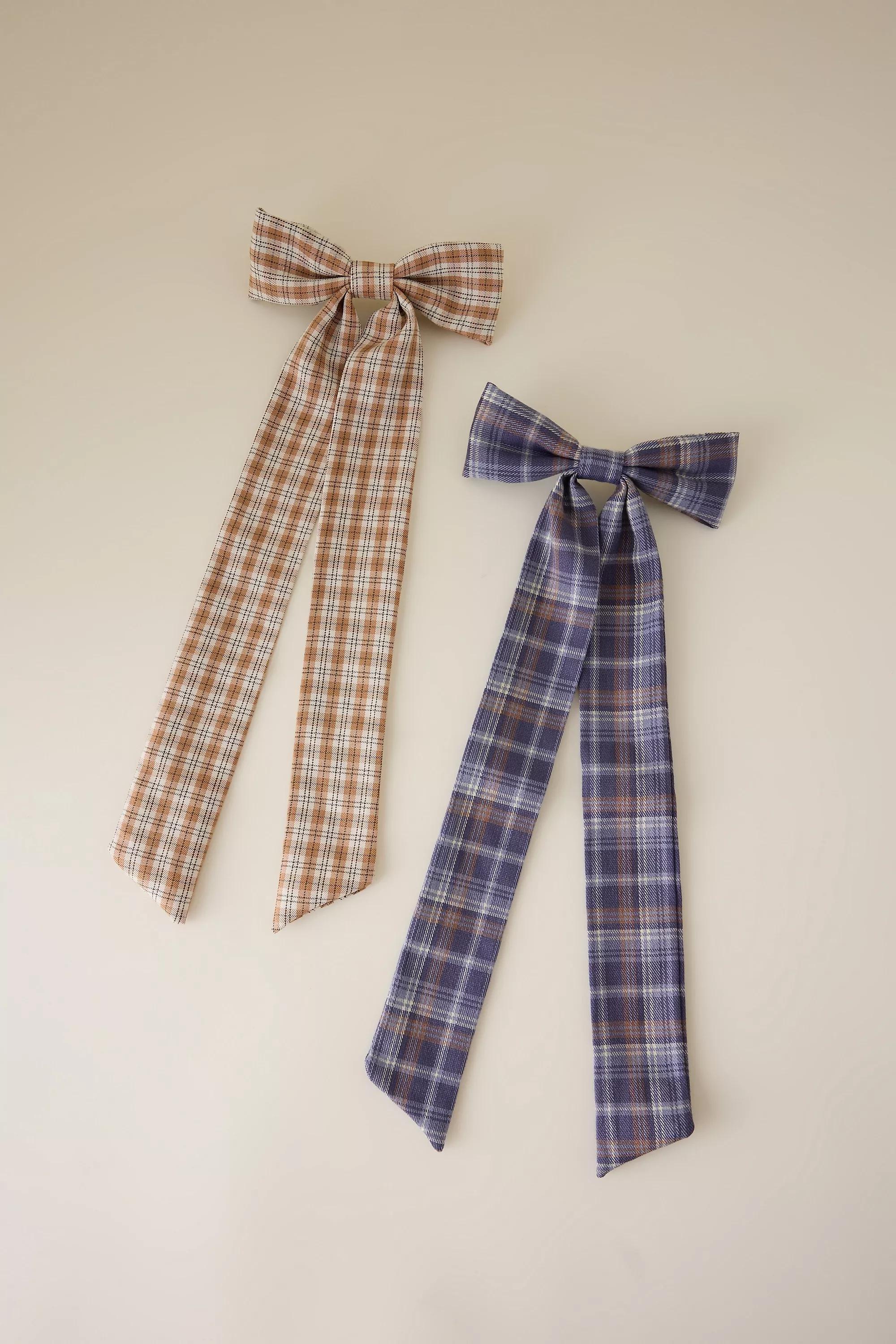 Check Hair Bows, Set Of 2, Multicolour, A501_0000, medium