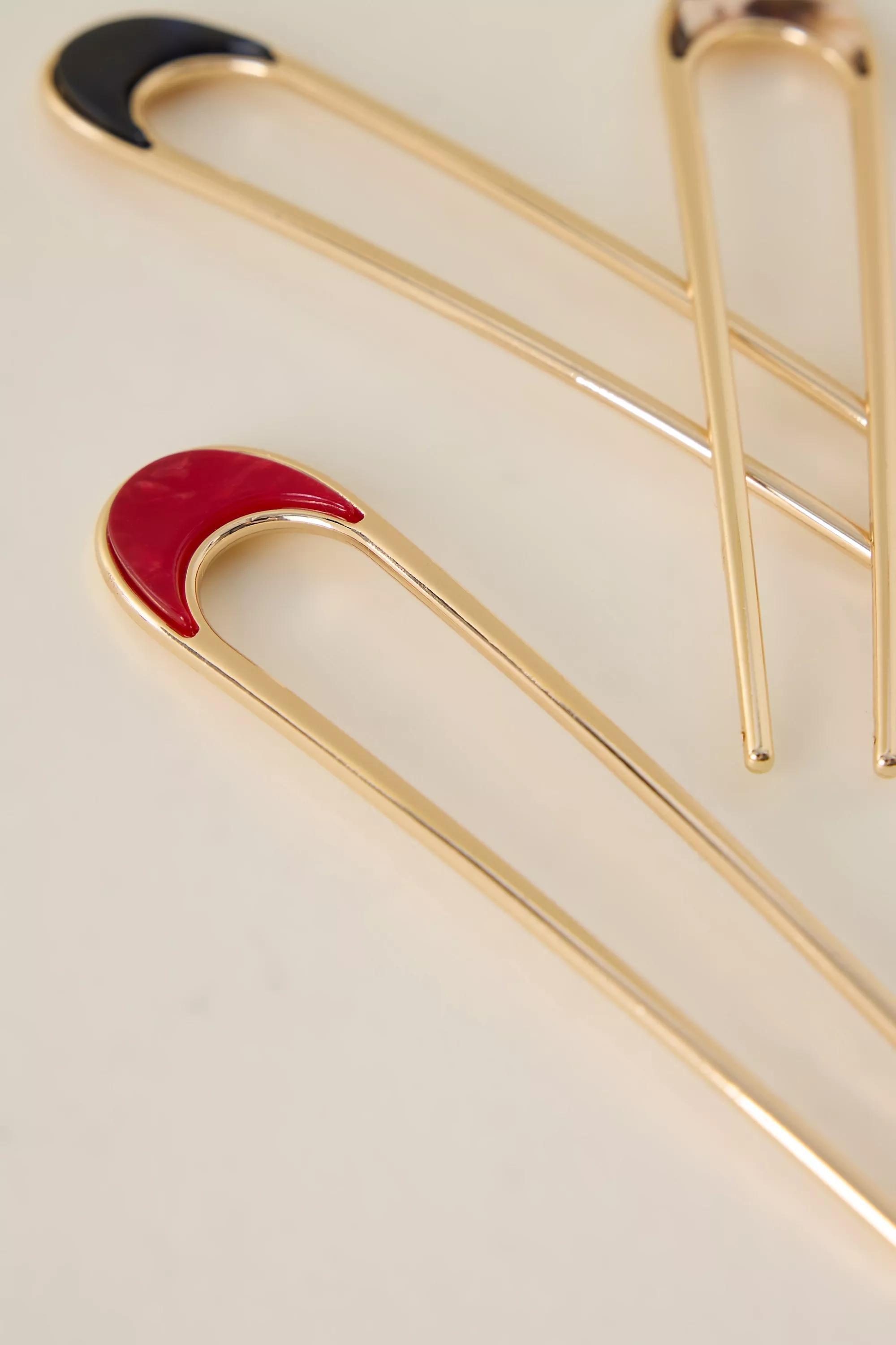 Metal French Hair Pins, Set Of 3, Gold, A501_0070, large image number 2