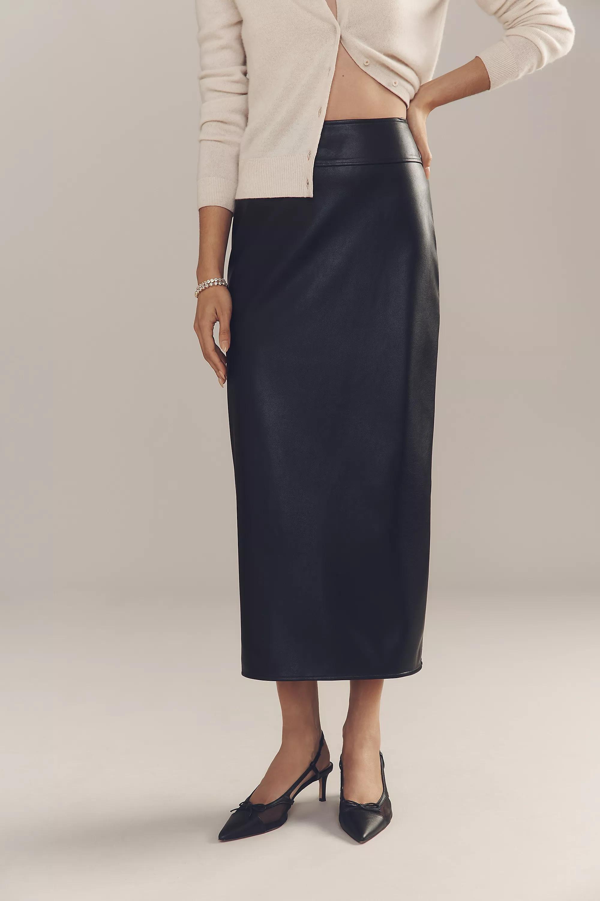 By Anthropologie Belted Faux-Leather Skirt, Black, A501_0001, large image number 3