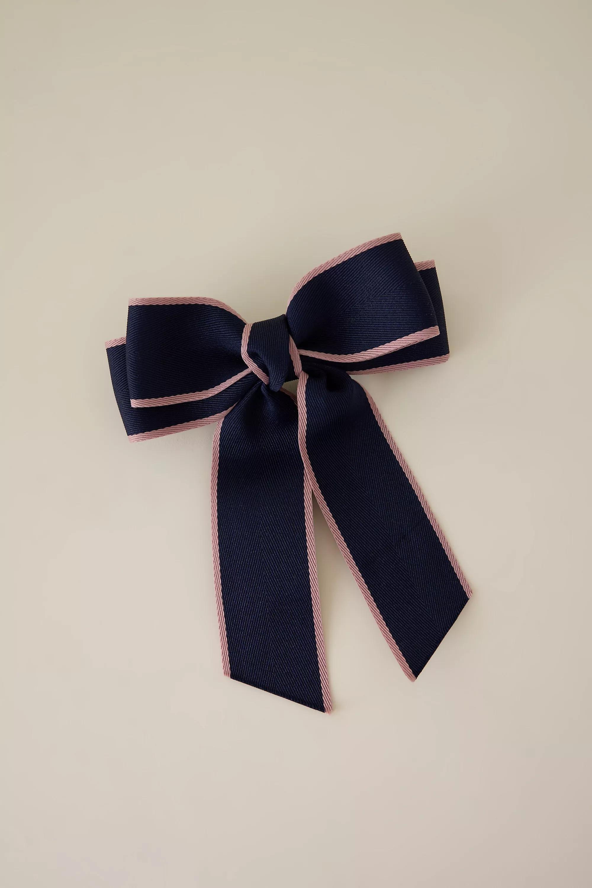 Bow Barrette Hair Clip, Navy, A501_0041, medium