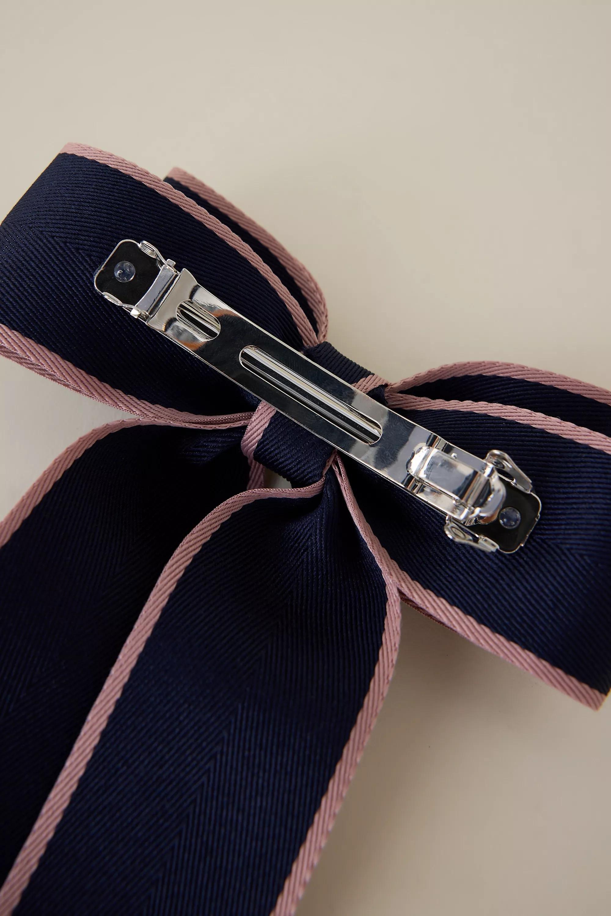 Bow Barrette Hair Clip, Navy, A501_0041, large image number 1